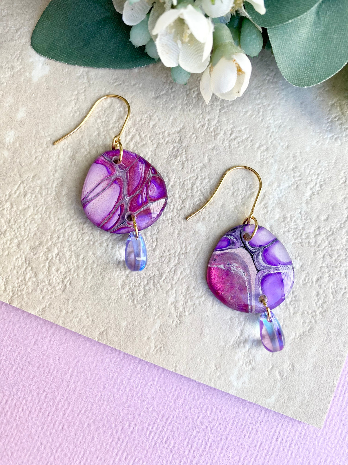 Pink Purple Wearable Art Earrings