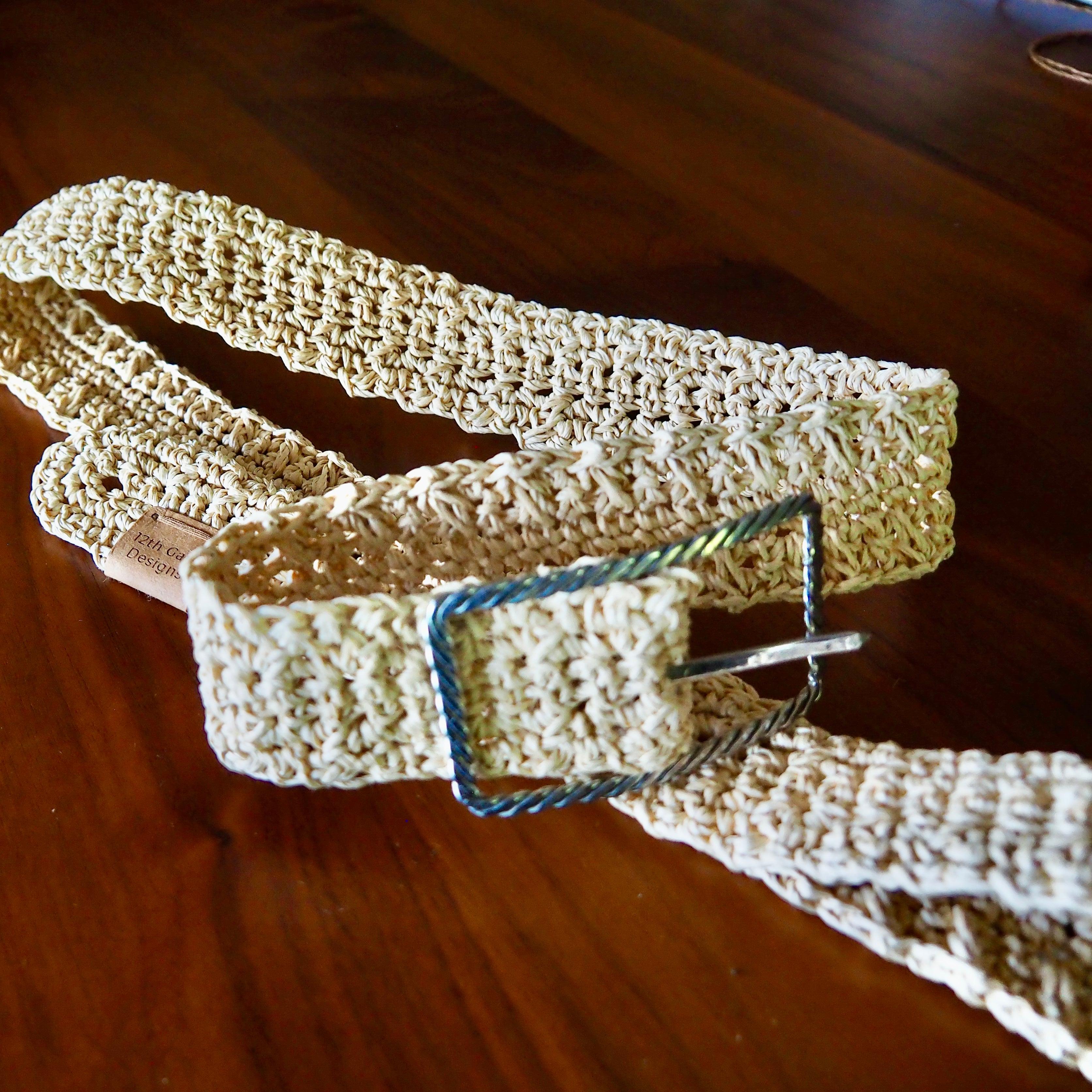 Crochet Bamboo Cord Belt (Vintage Twist Silver Buckle)