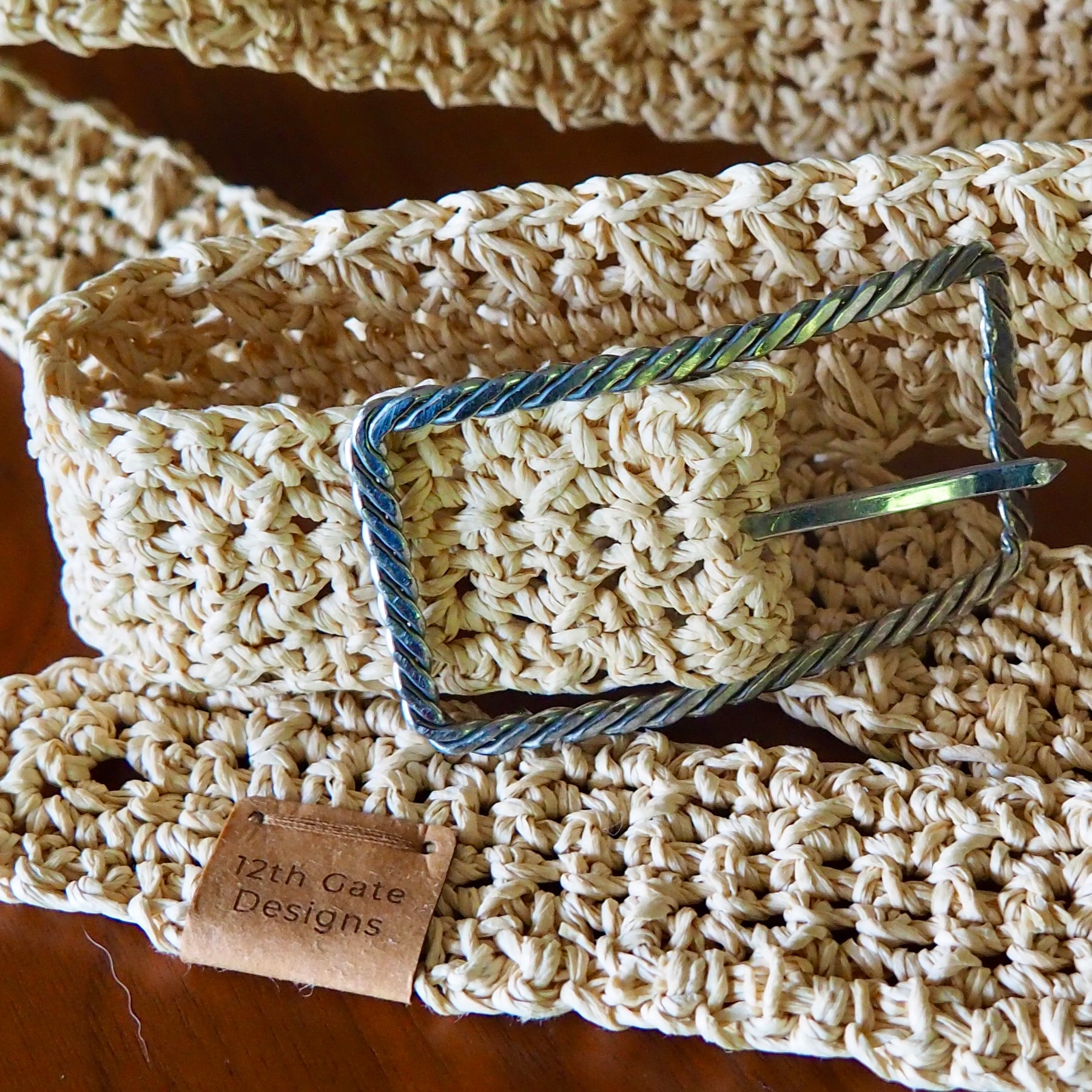 Crochet Bamboo Cord Belt (Vintage Twist Silver Buckle)