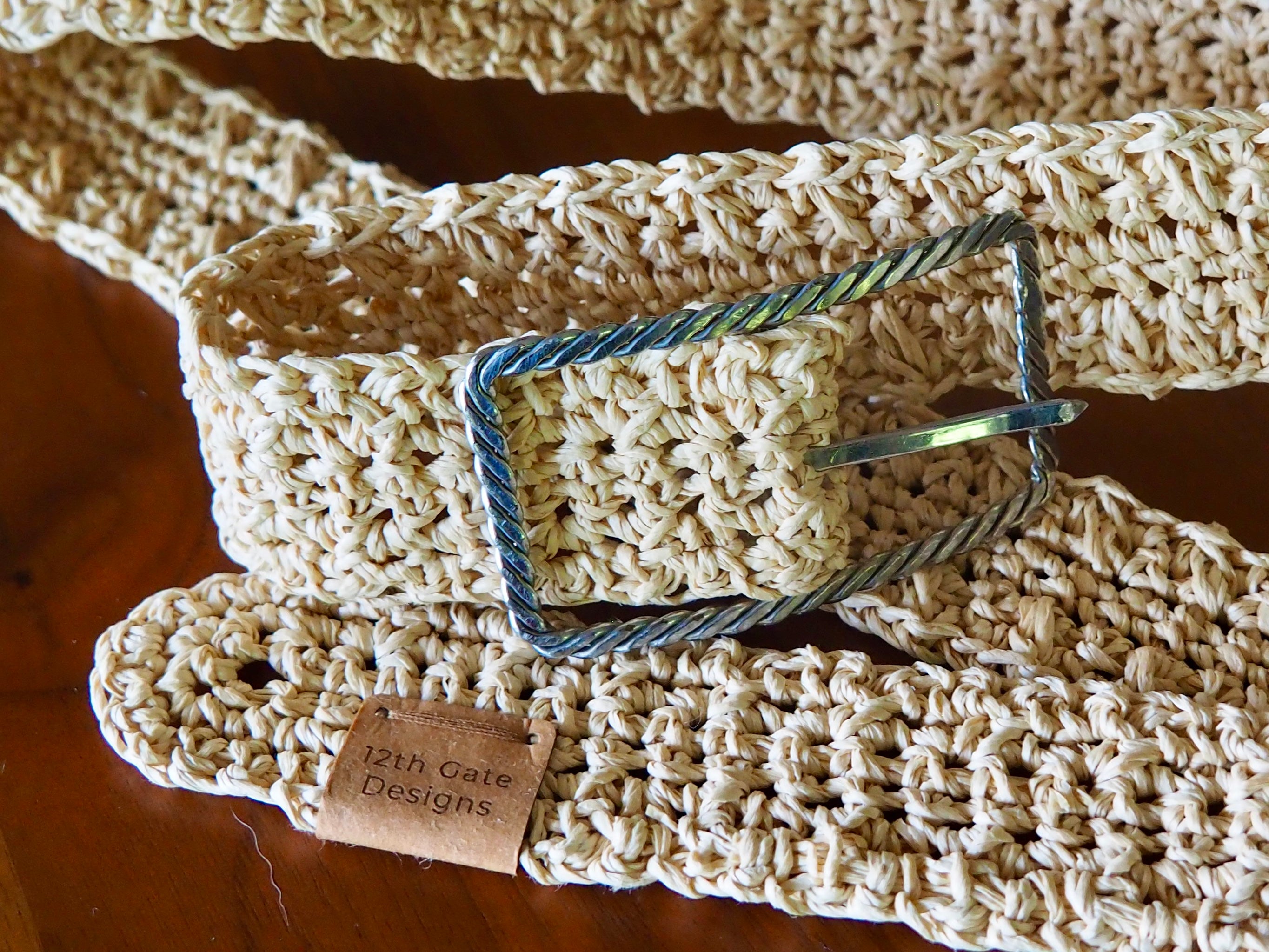 Crochet Bamboo Cord Belt (Vintage Twist Silver Buckle)