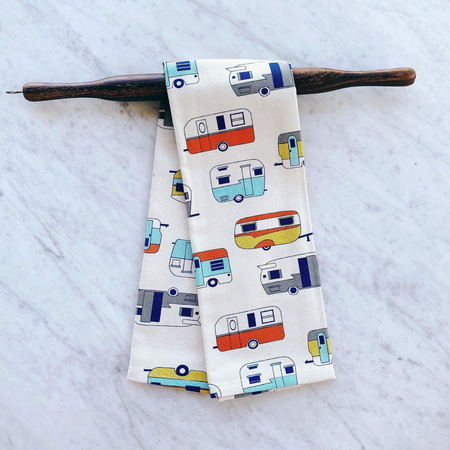 Retro caravans tea towel.
