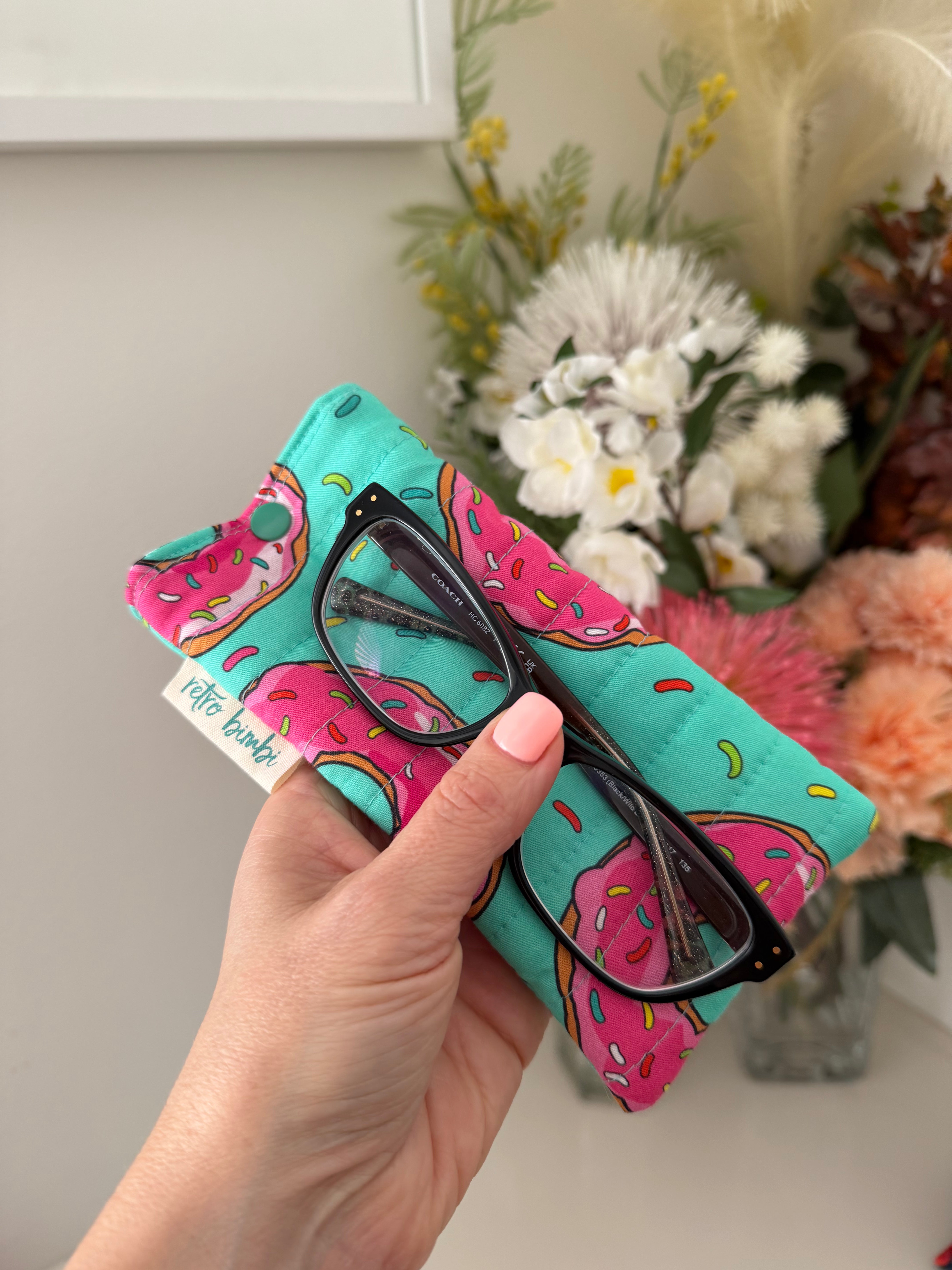Quilted Glasses Case - Strawberry Donut