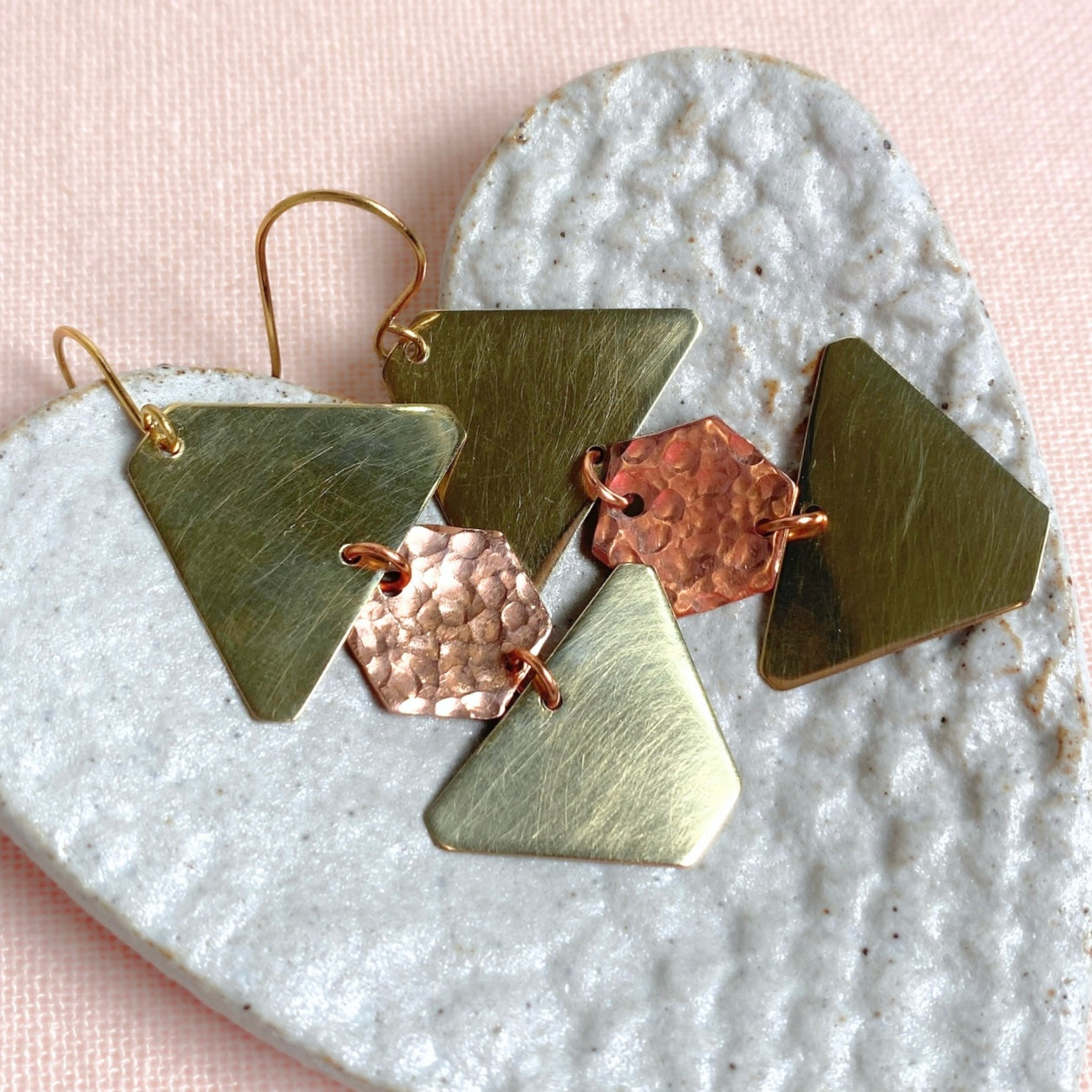Geometric dangle earrings | Brass and copper | Statement earrings