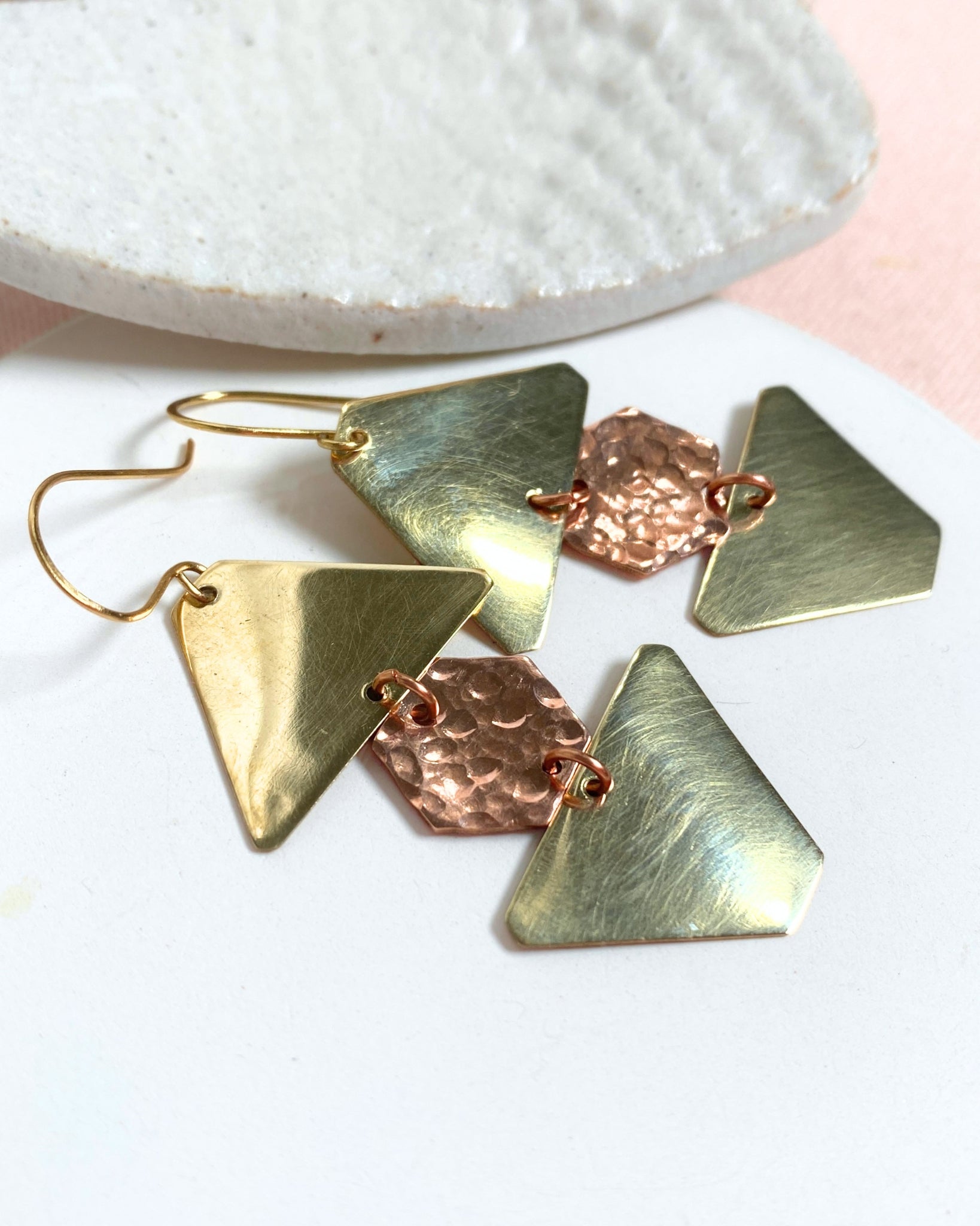 Geometric dangle earrings | Brass and copper | Statement earrings