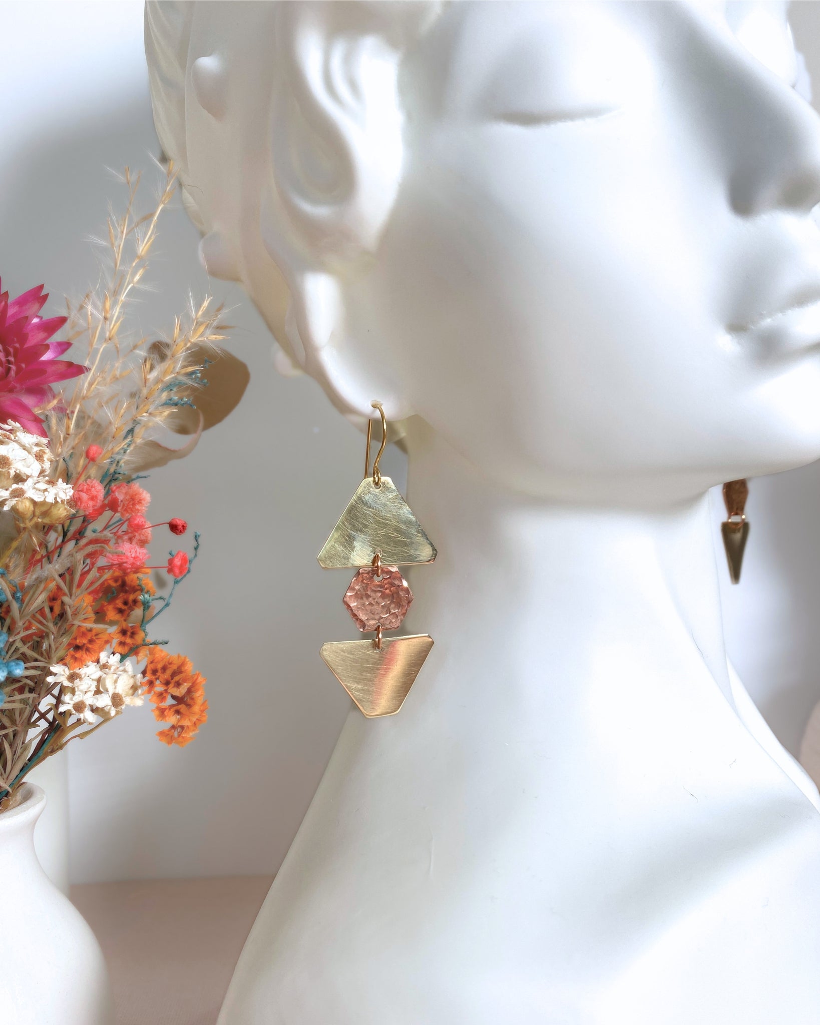 Geometric dangle earrings | Brass and copper | Statement earrings
