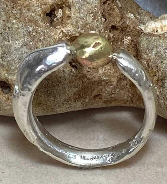 Seed Ring | Sand Cast Sterling Silver with Brass
