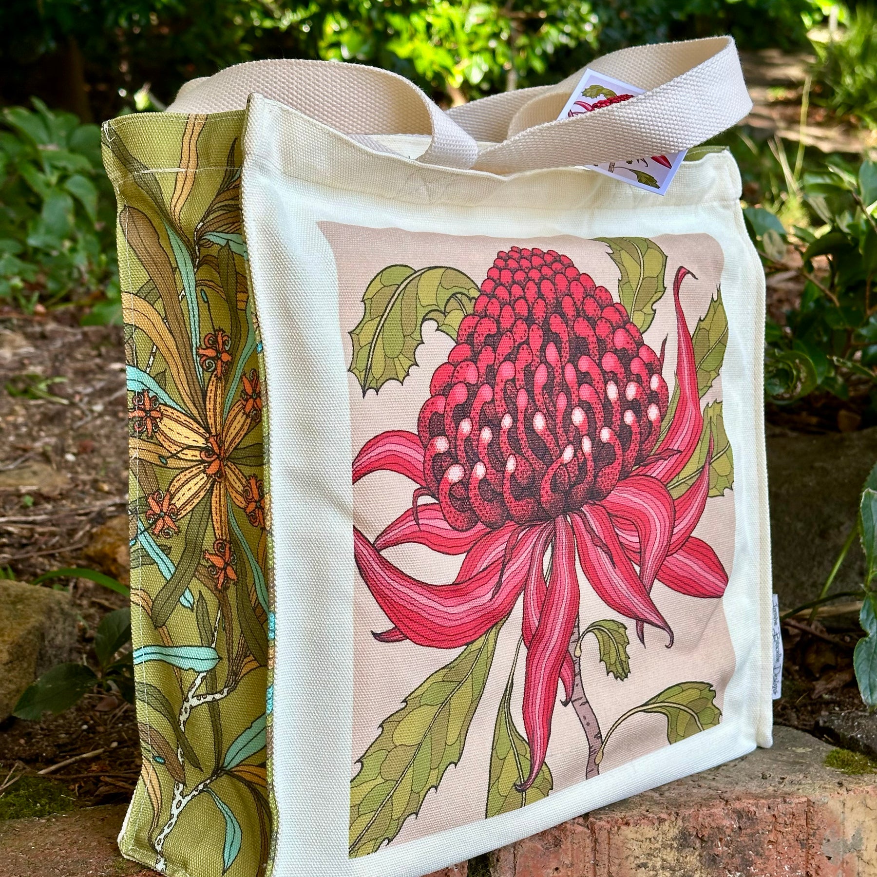 Waratah Canvas art tote bag - carry or over shoulder