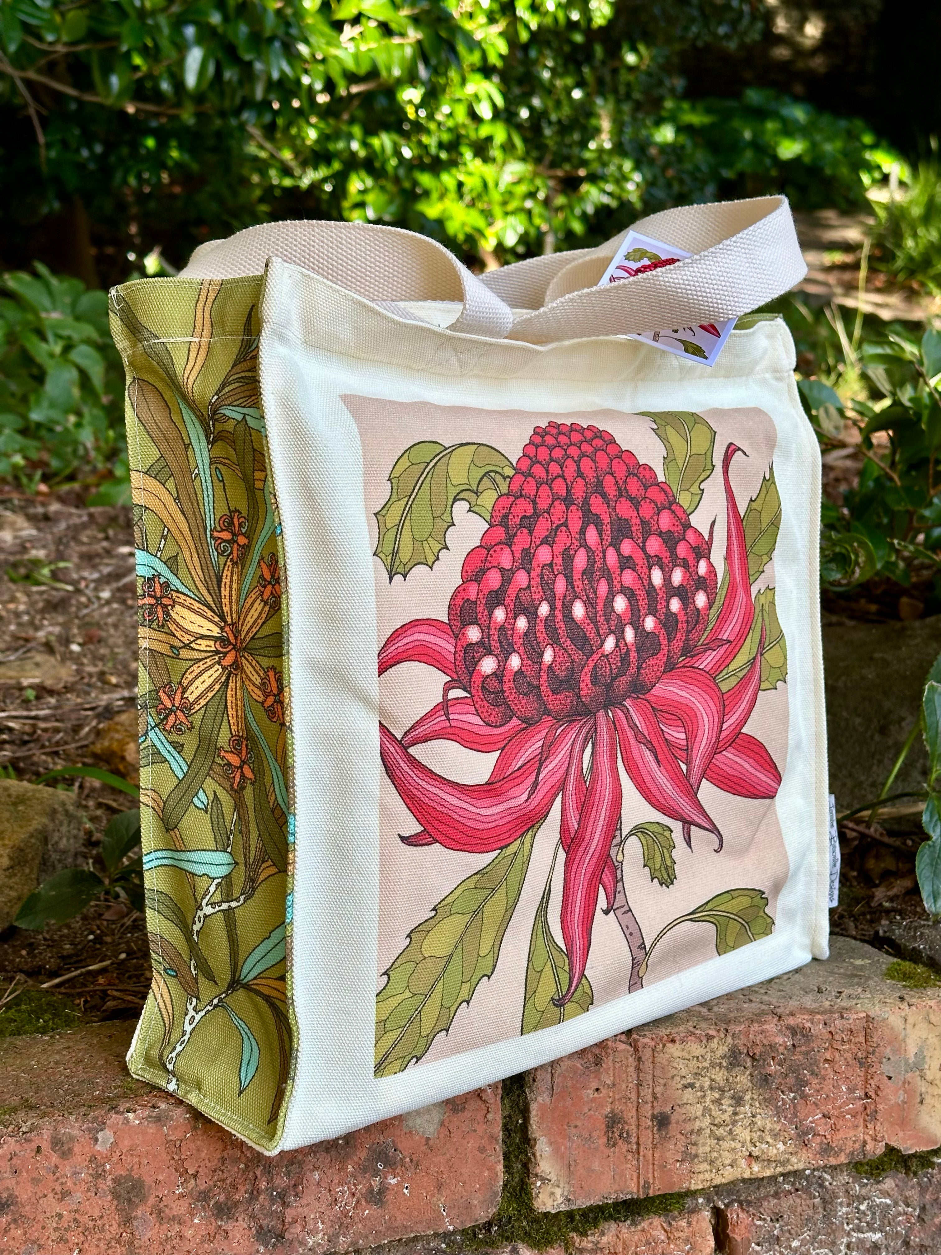 Waratah Canvas art tote bag - carry or over shoulder