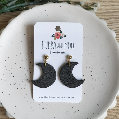 Textured Moon Polymer Clay Dangle Earrings - Assorted Styles