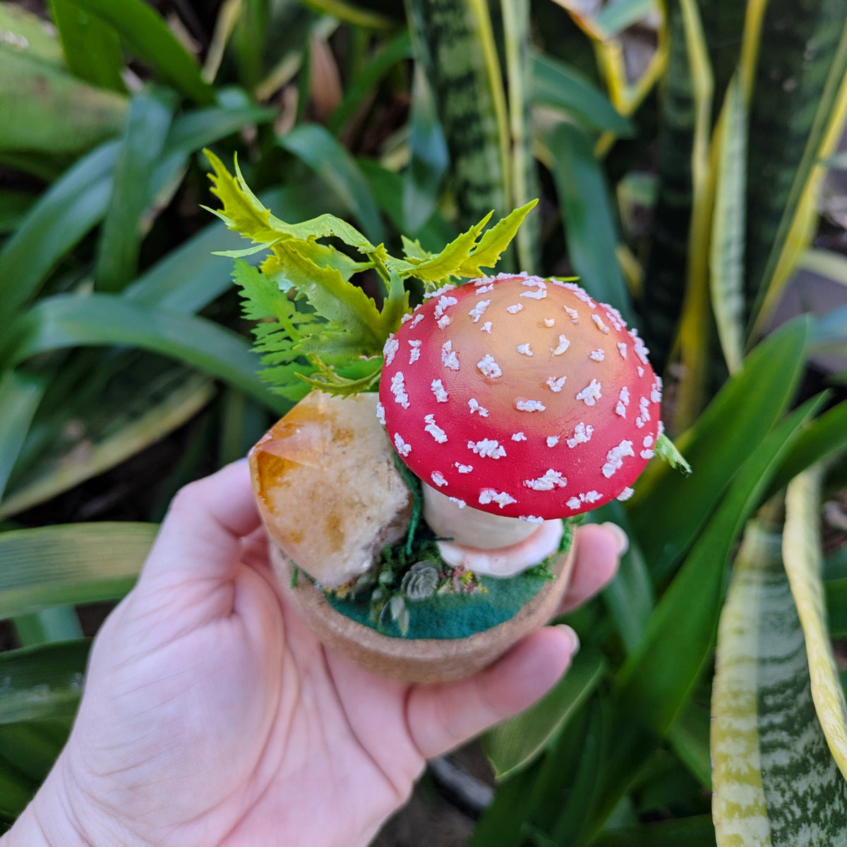 Enchanted Amanita Mushroom Dome with citrine crystal