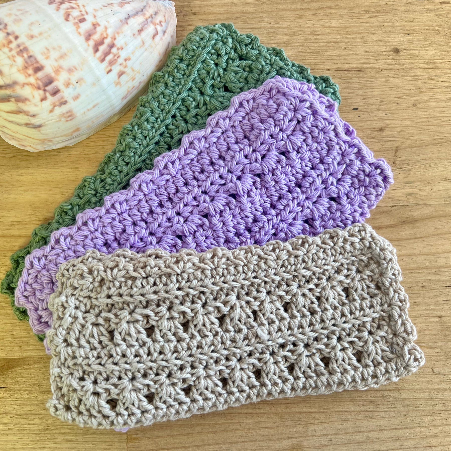 Crochet Washcloths Set of 3 Handmade Cotton Face Cloths  Eco Gift
