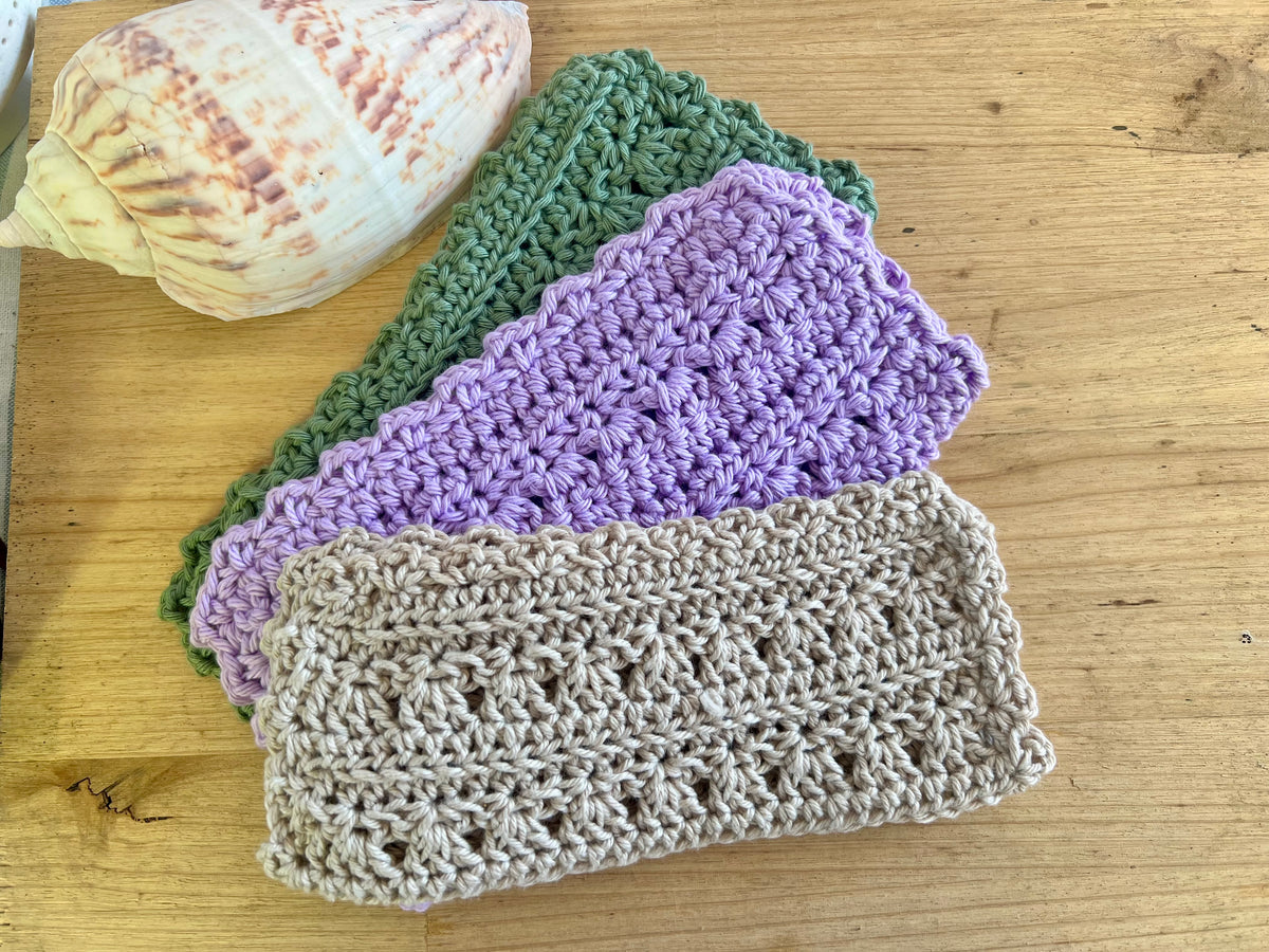 Crochet Washcloths Set of 3 Handmade Cotton Face Cloths  Eco Gift