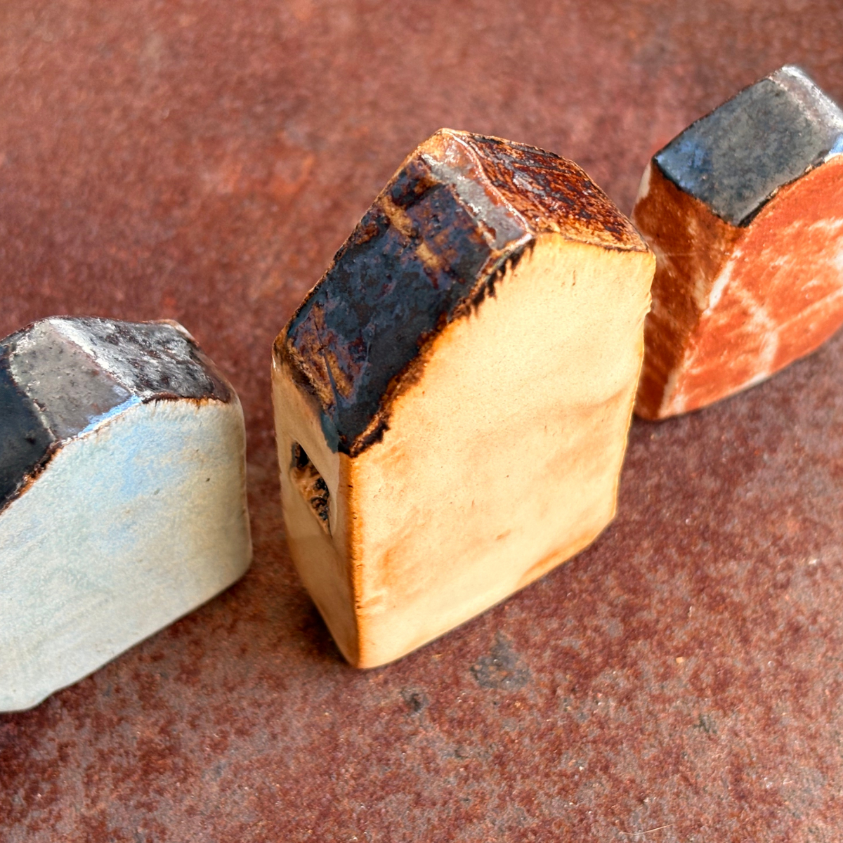 Mini Houses | Set of 3 | Rustic Village | Set #3 | Glazed Stoneware Clay