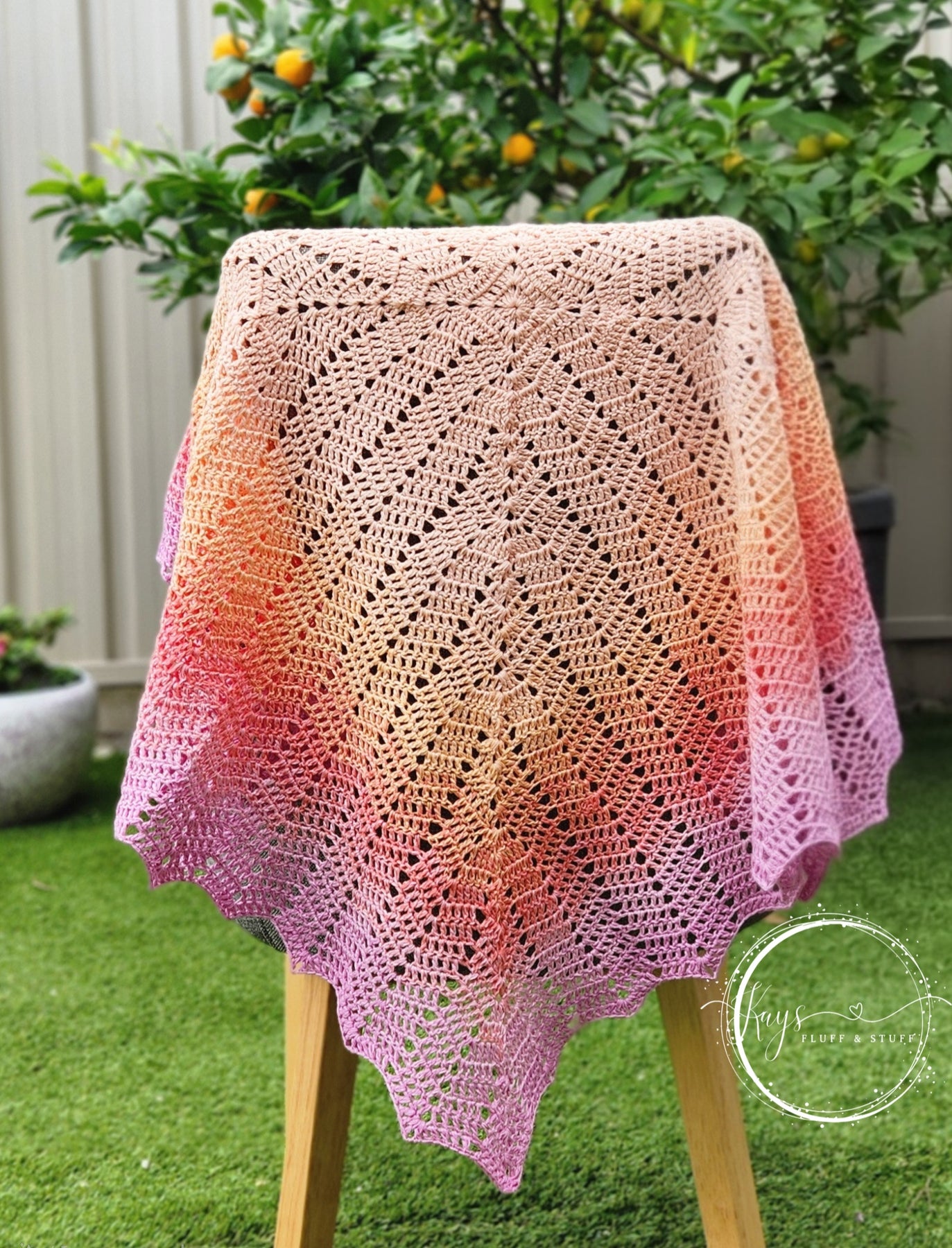 Crochet Peach to Pink Ombre Baby Blanket