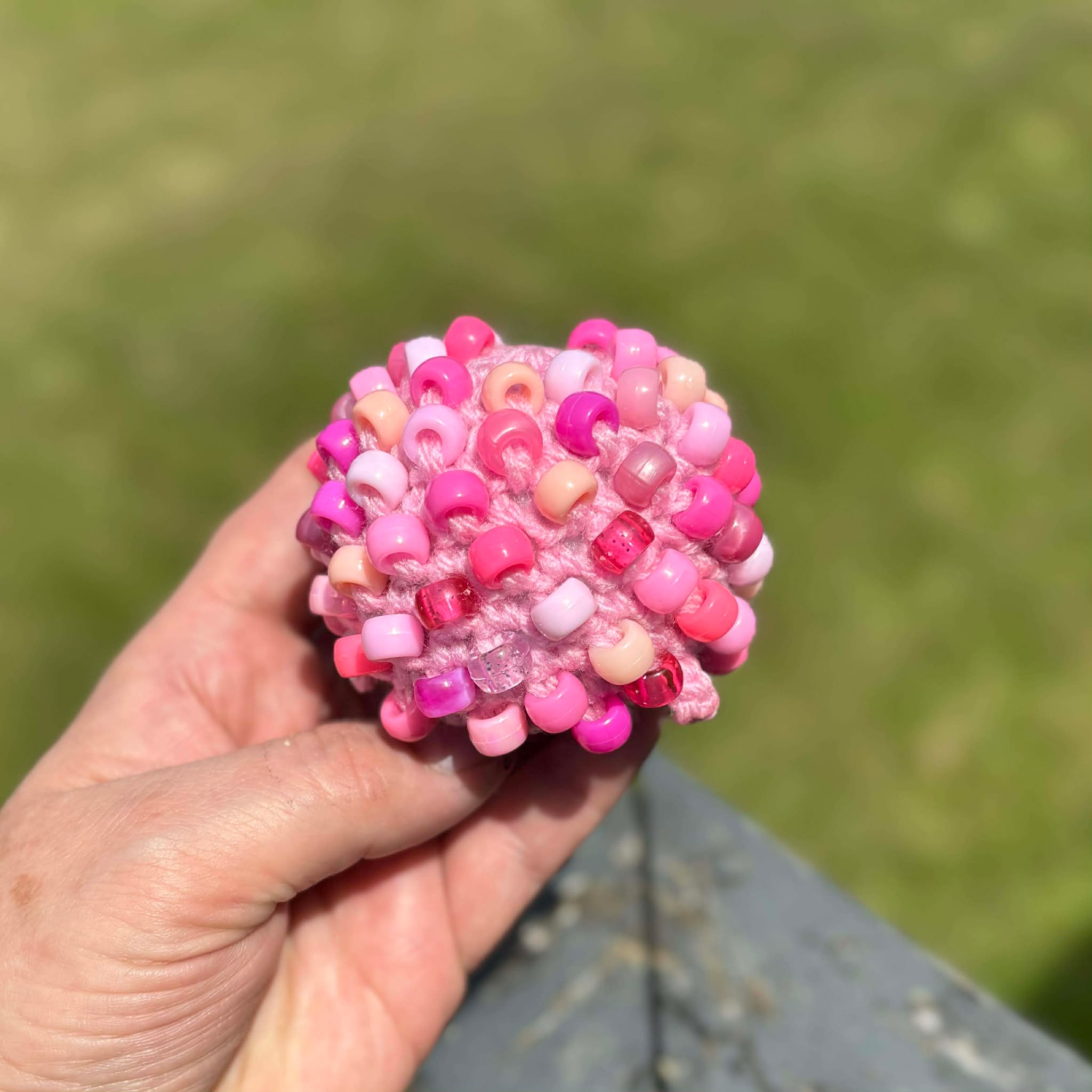 Hedgehog Crochet Beaded Fidget Toy - Pink