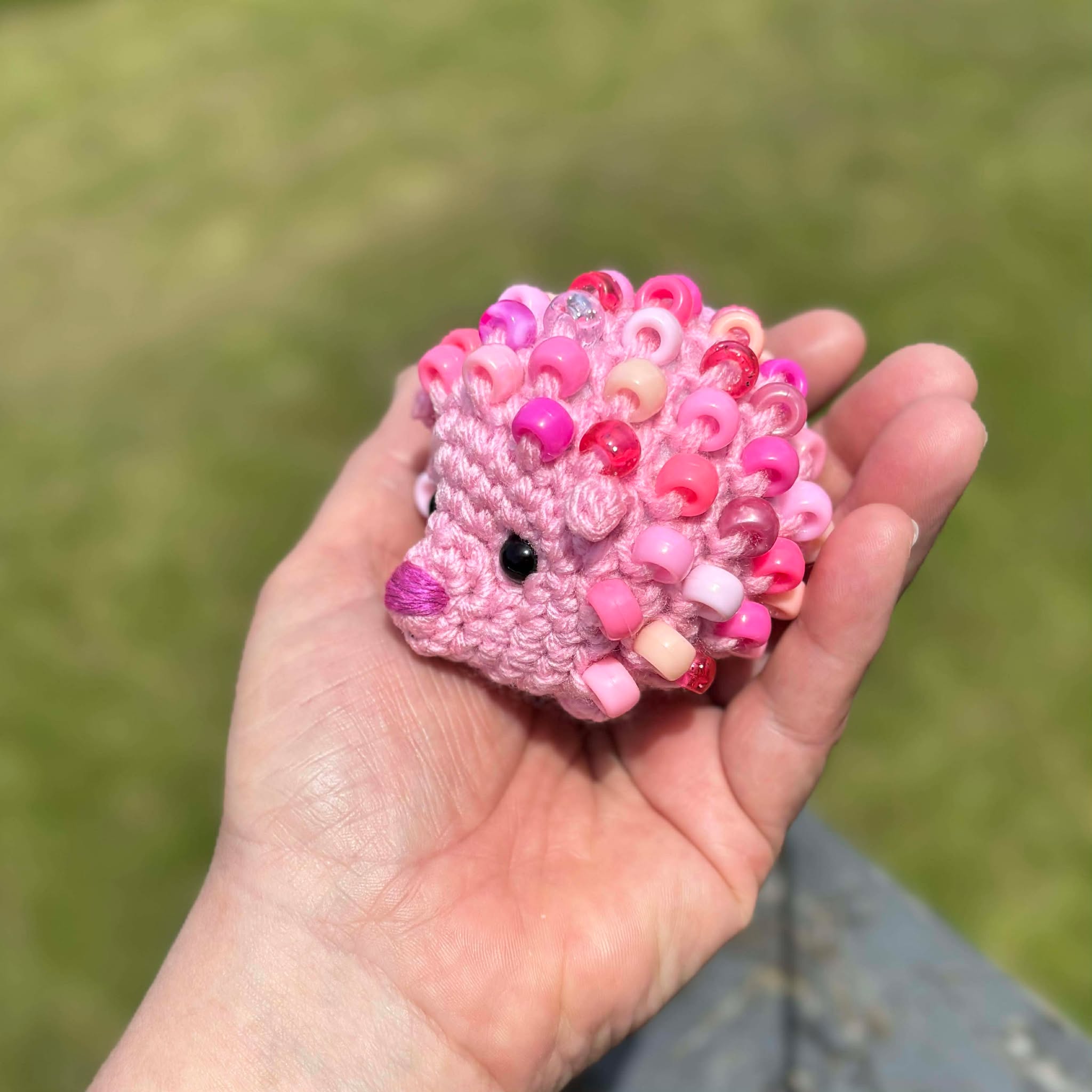 Hedgehog Crochet Beaded Fidget Toy - Pink