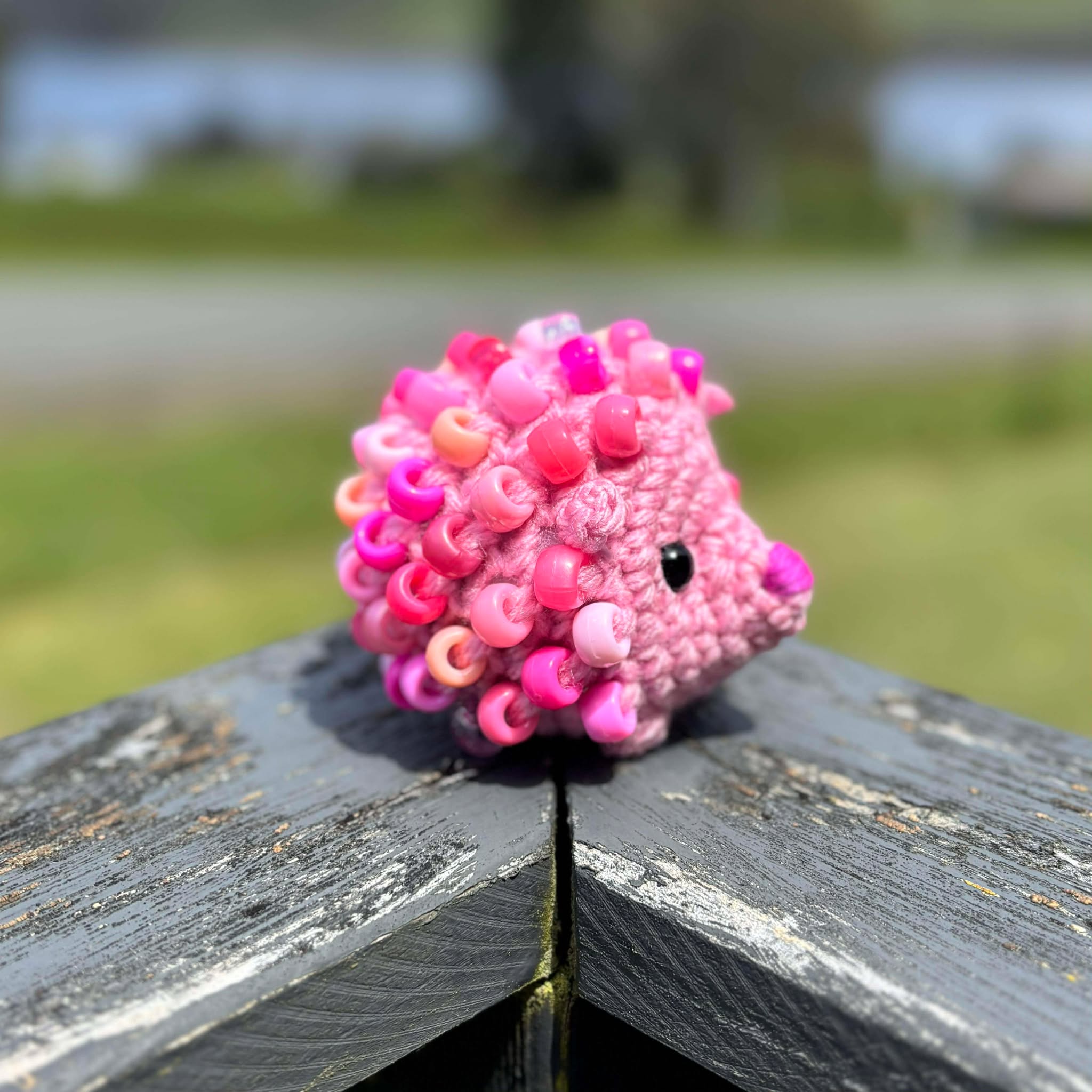 Hedgehog Crochet Beaded Fidget Toy - Pink