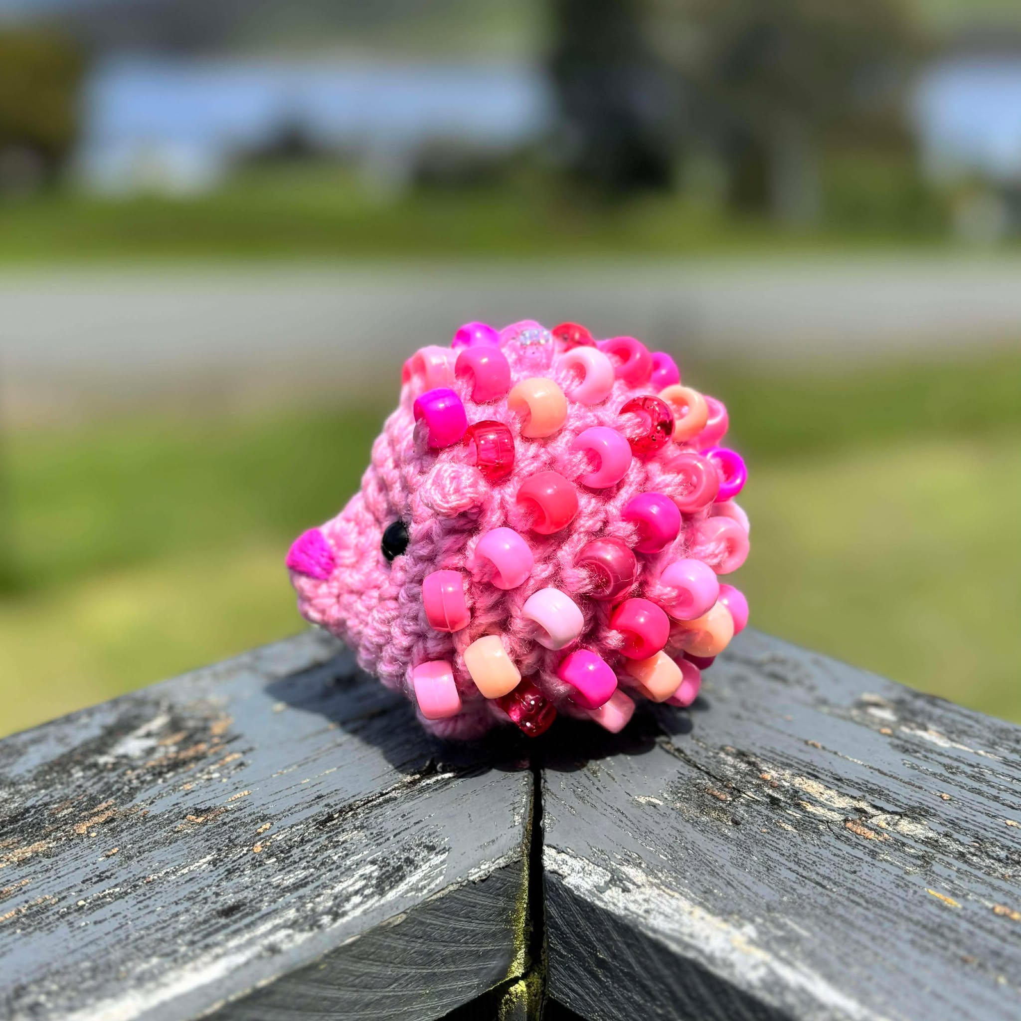 Hedgehog Crochet Beaded Fidget Toy - Pink