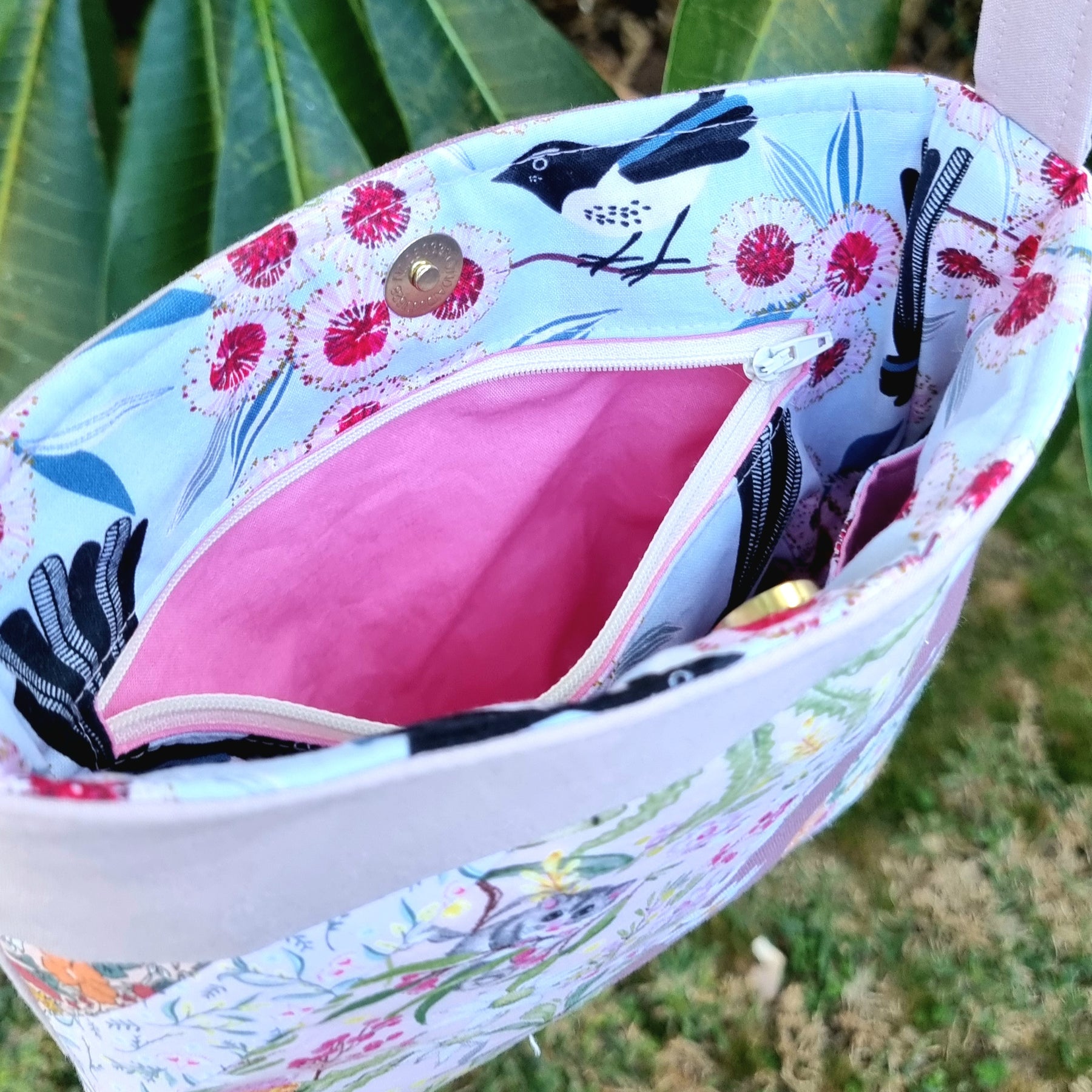Repurposed Remnants Pink Patchwork Crossbody Bag | Made with fabric scraps