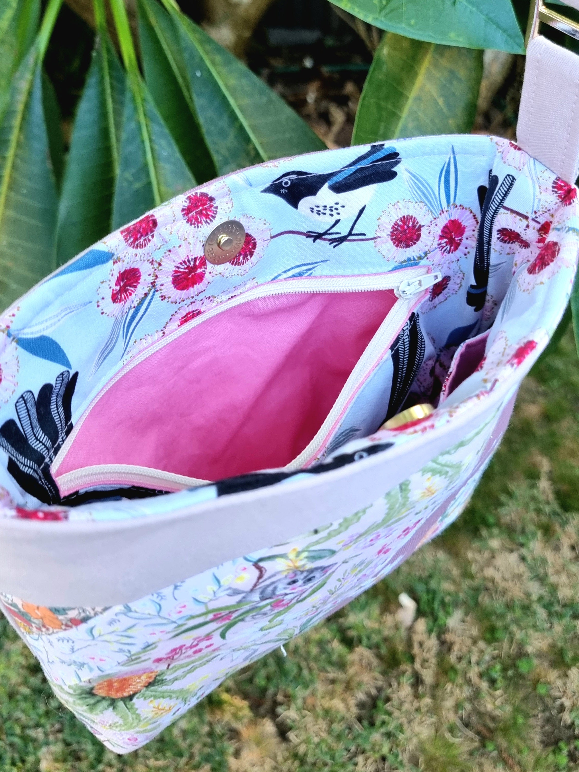 Repurposed Remnants Pink Patchwork Crossbody Bag | Made with fabric scraps