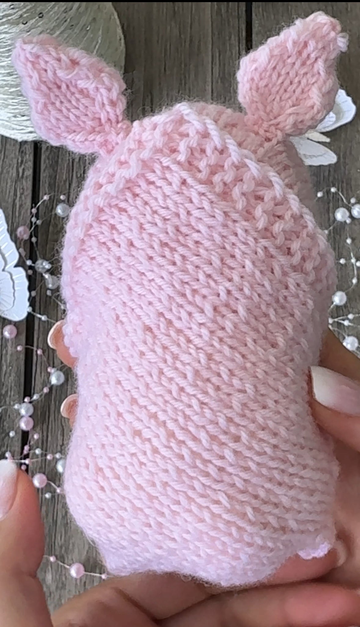 Handmade White Sleeping Kitty in The Bunny Beanie and Blanket