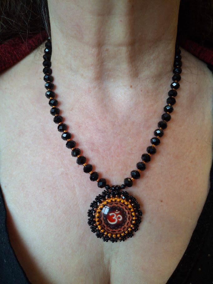 Bead embroidered pendant necklace