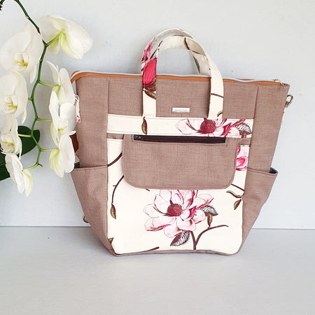 Magnolia Blossom modern bag converting from handbag into crossbody or backpack
