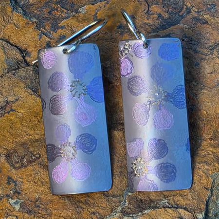 Titanium Dangles with Leptospernum Design- soft grey, pink and purple