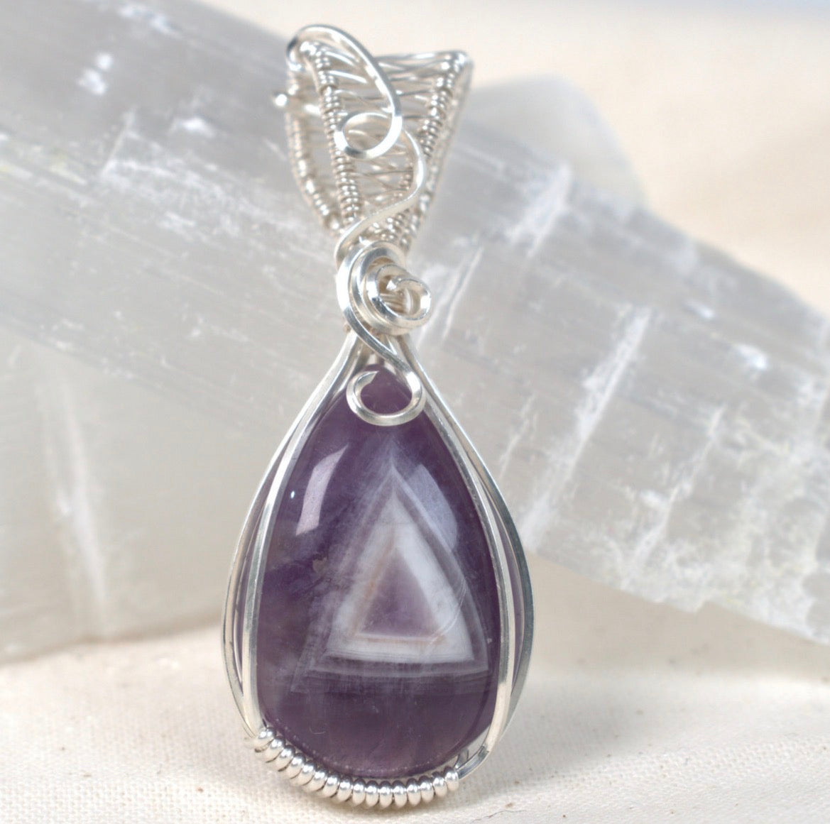 Violet Gateway - Chevron Amethyst Wire Wrapped Pendant