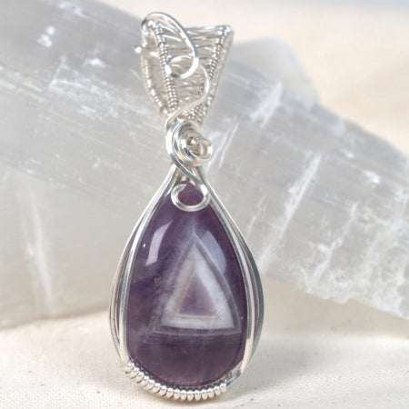 Violet Gateway - Chevron Amethyst Wire Wrapped Pendant