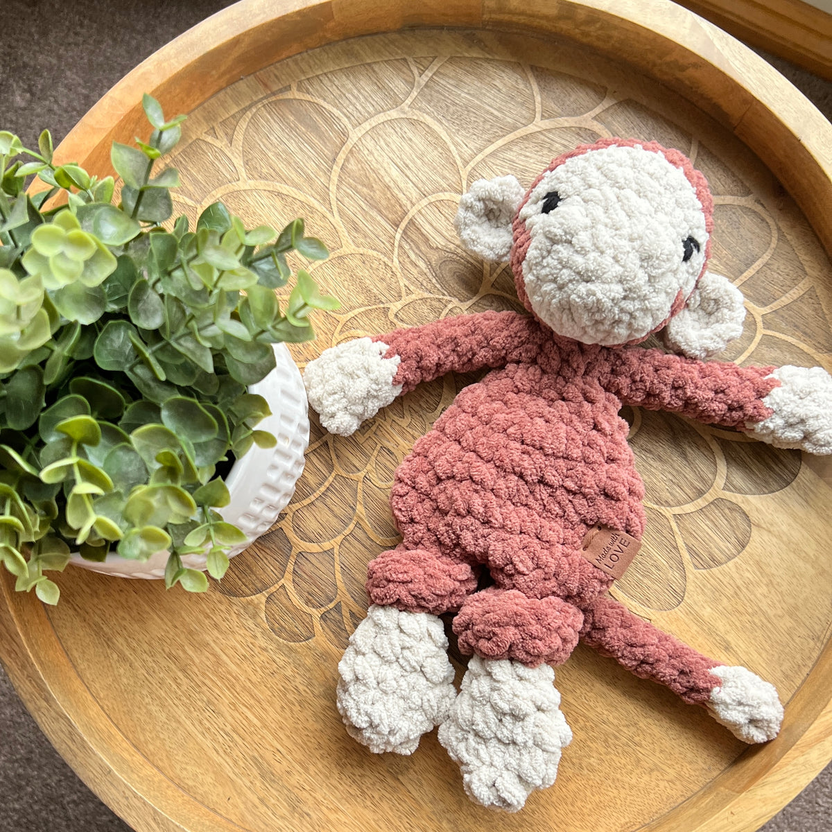 Handmade modern crochet mini toy monkey lovey snuggler