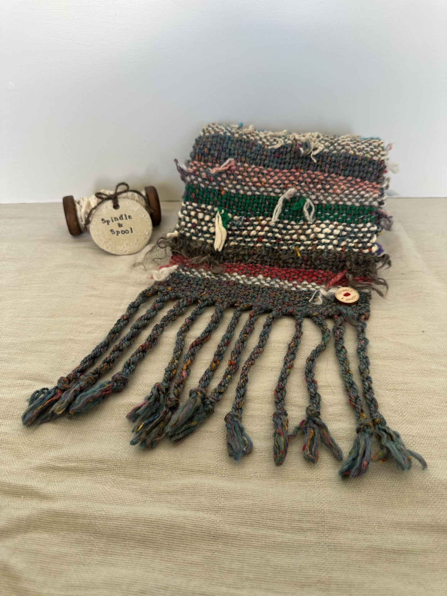 'Boho Scrappy' Handspun Natural Fibres Woven Scarf