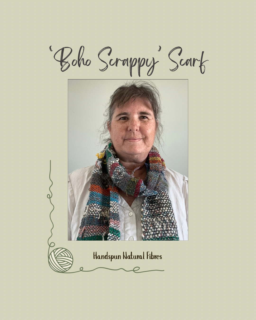 'Boho Scrappy' Handspun Natural Fibres Woven Scarf