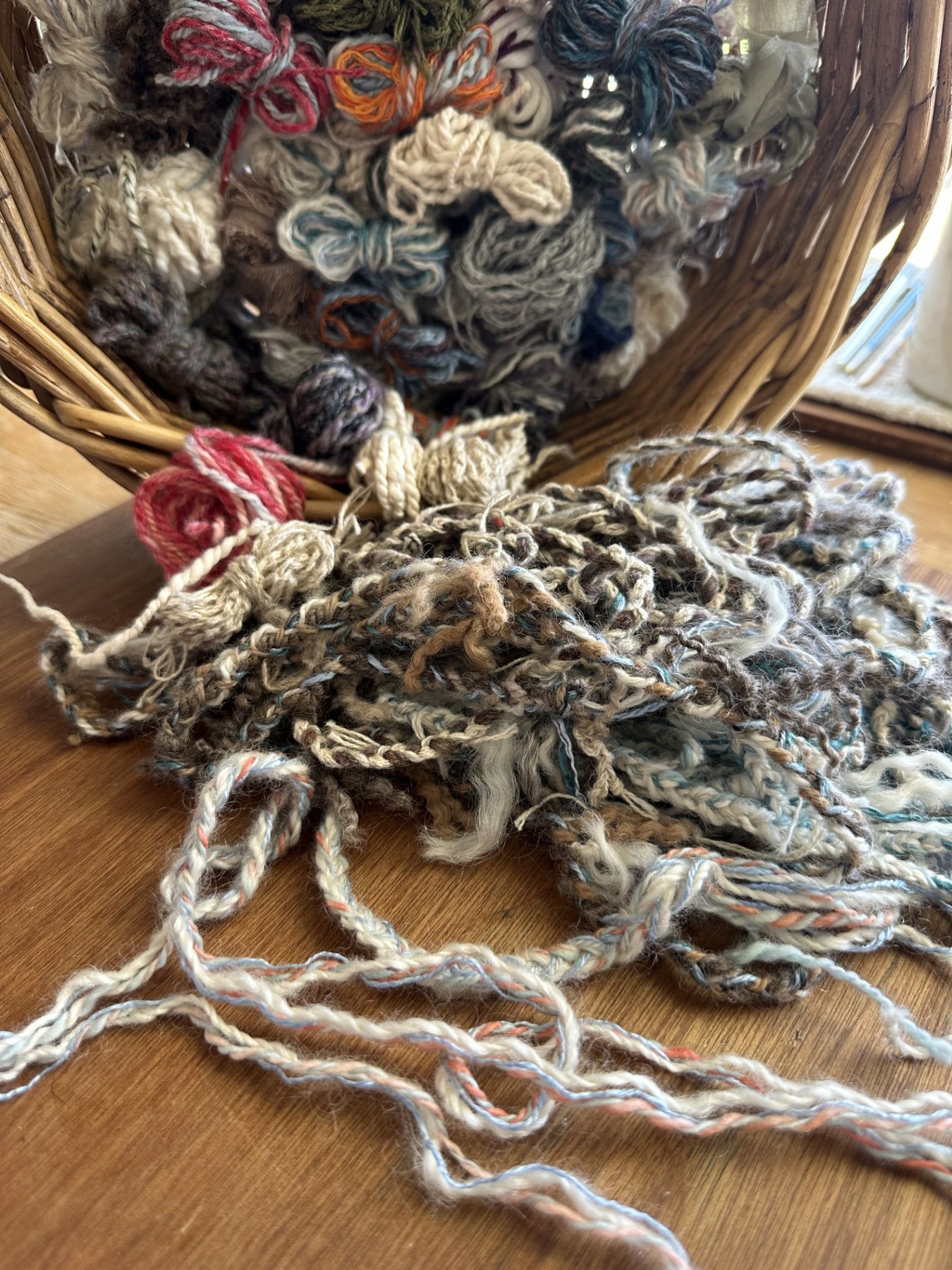 'Boho Scrappy' Handspun Natural Fibres Woven Scarf
