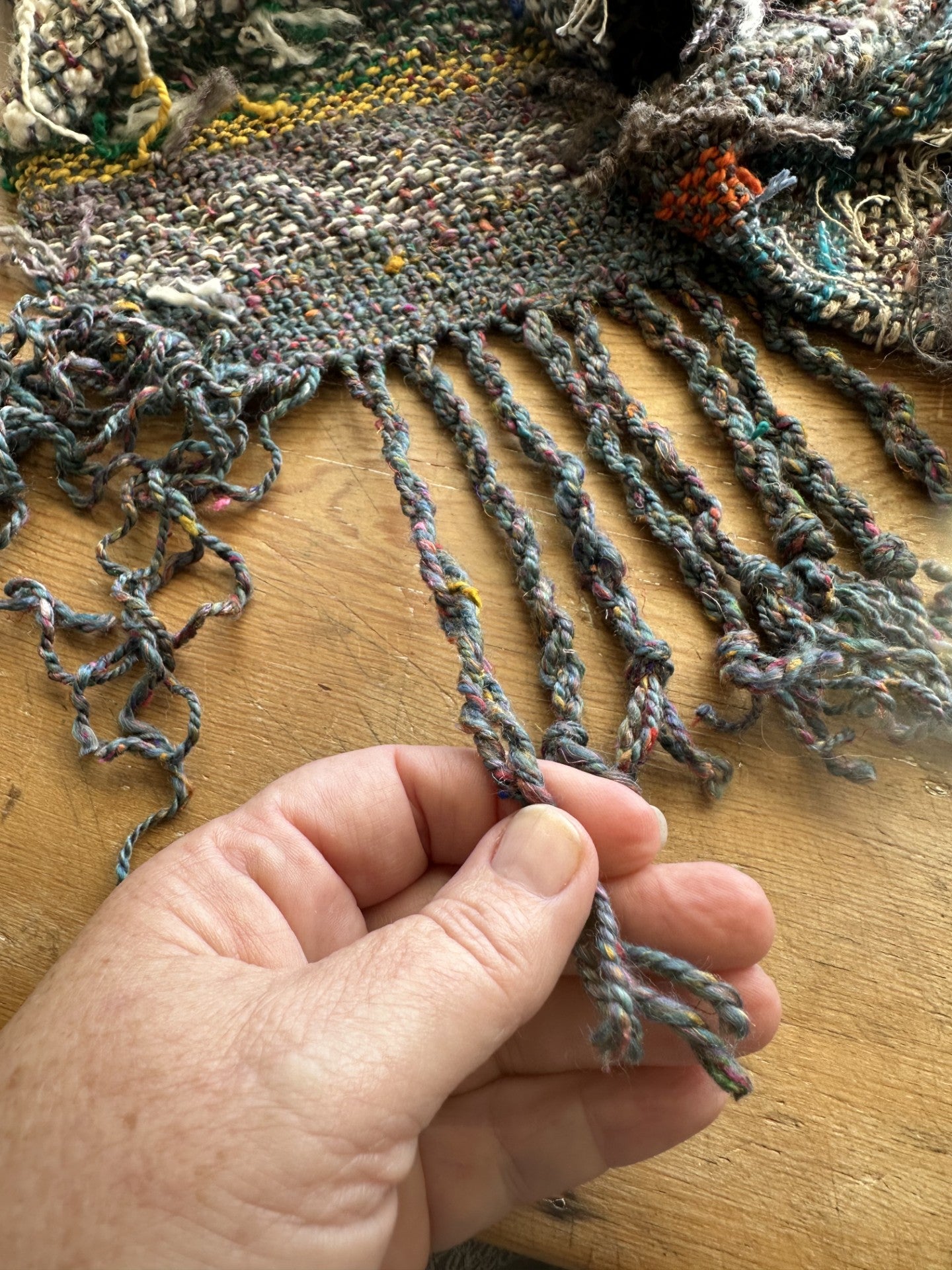 'Boho Scrappy' Handspun Natural Fibres Woven Scarf