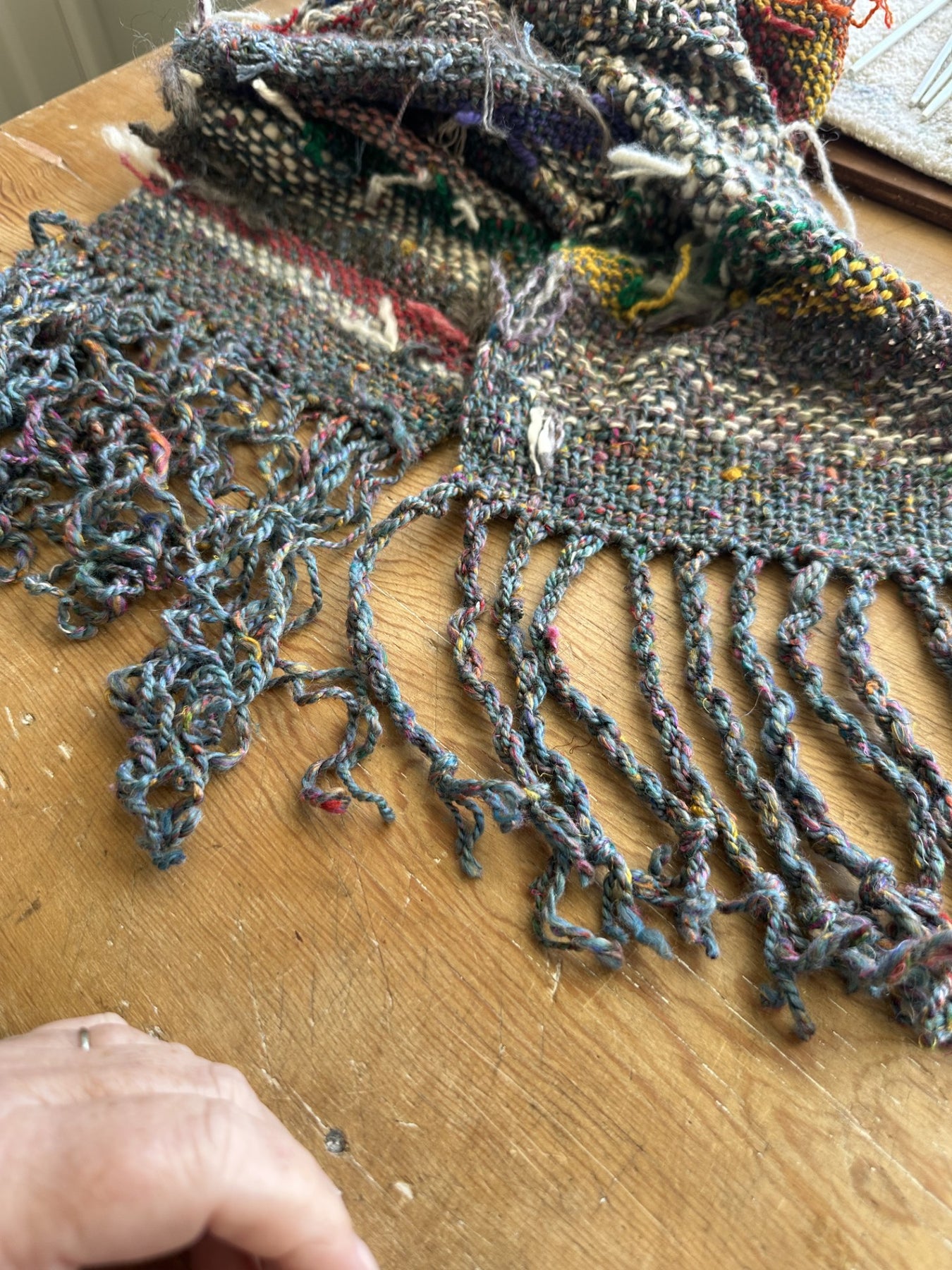 'Boho Scrappy' Handspun Natural Fibres Woven Scarf