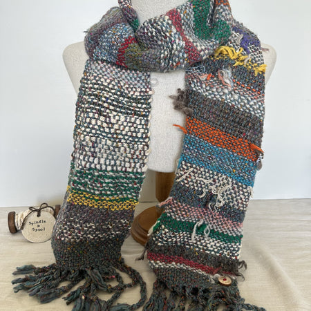 'Boho Scrappy' Handspun Natural Fibres Woven Scarf