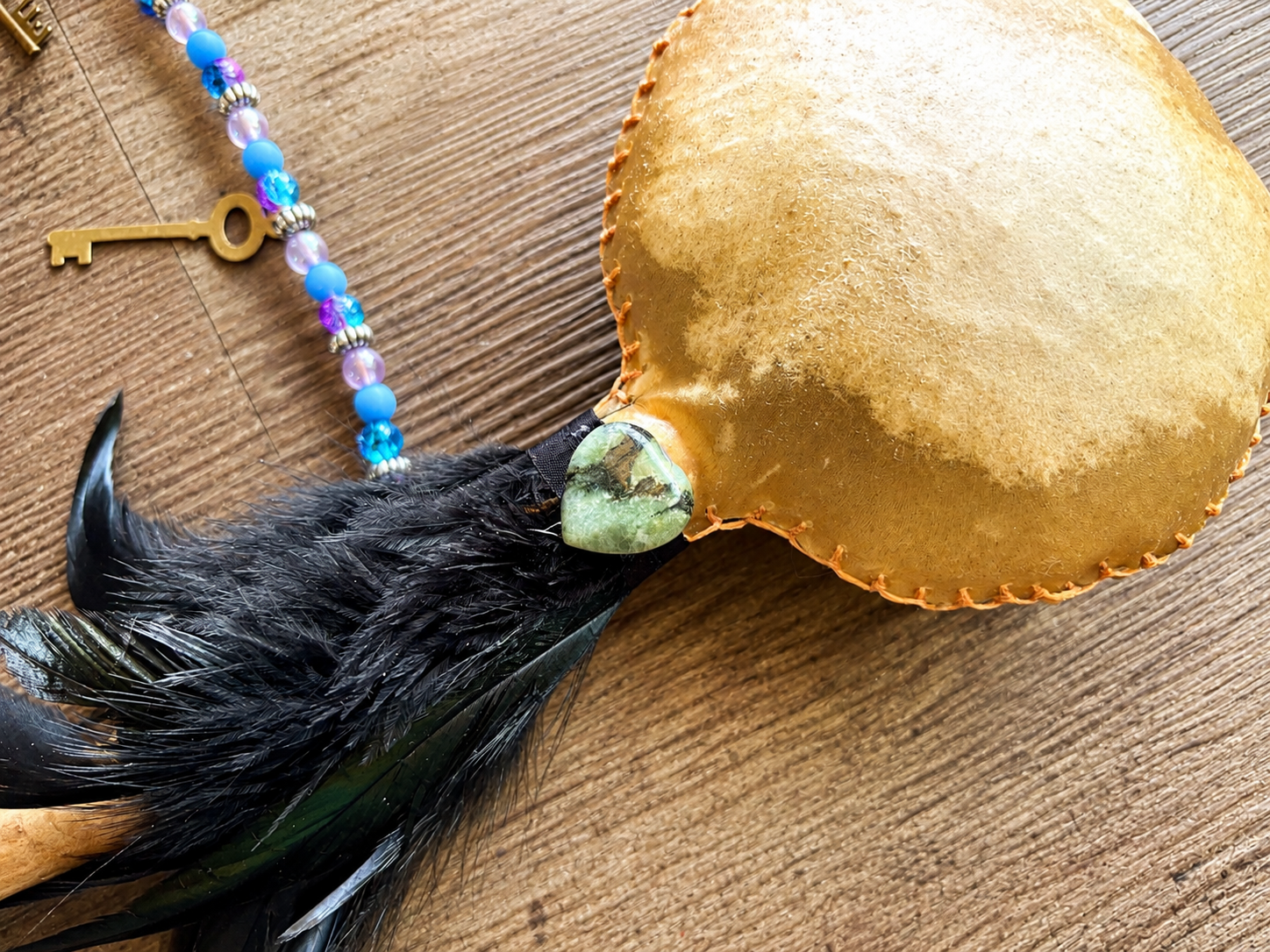 Handmade Kangaroo Hide Rattle – One of a Kind