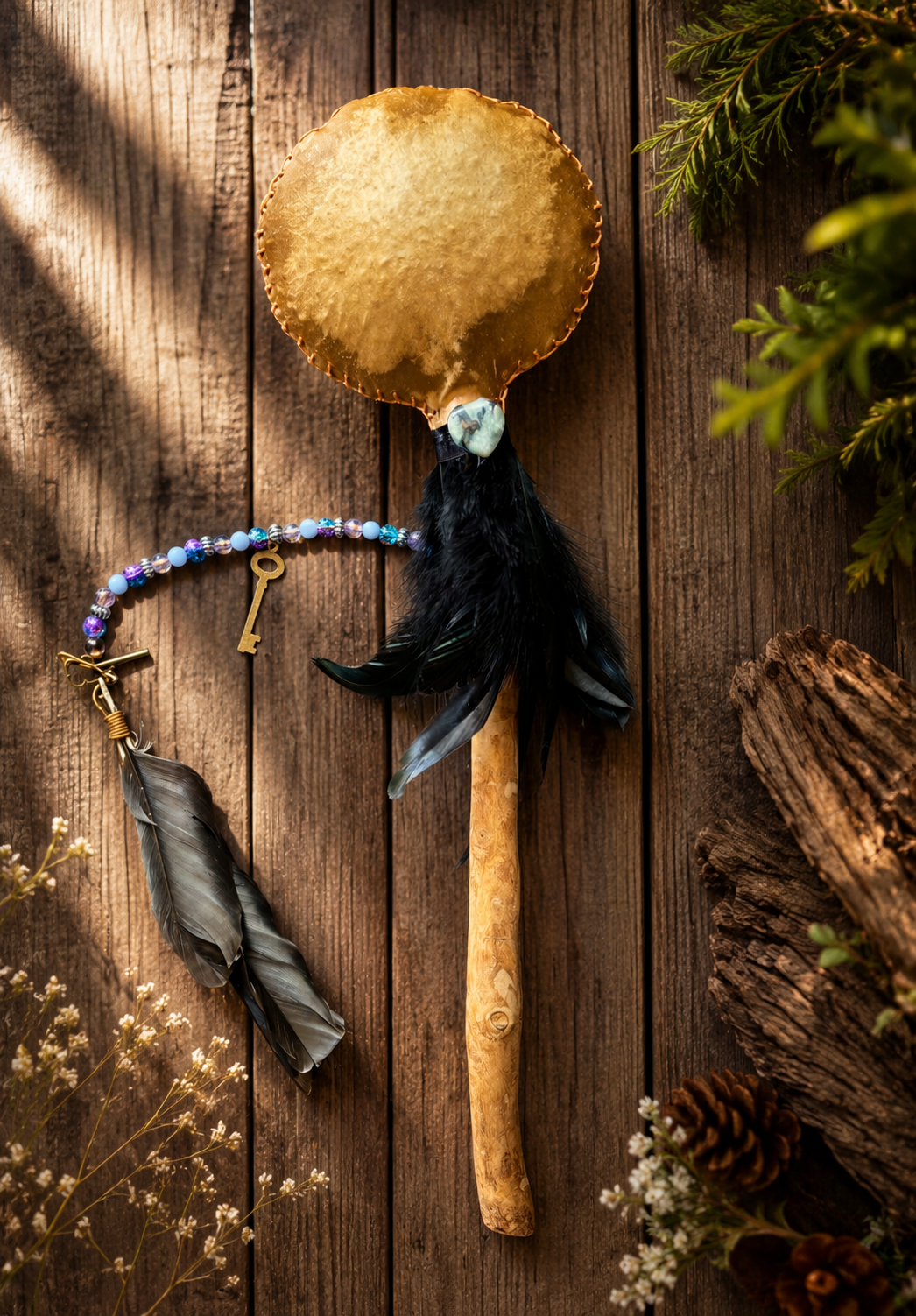 Handmade Kangaroo Hide Rattle – One of a Kind
