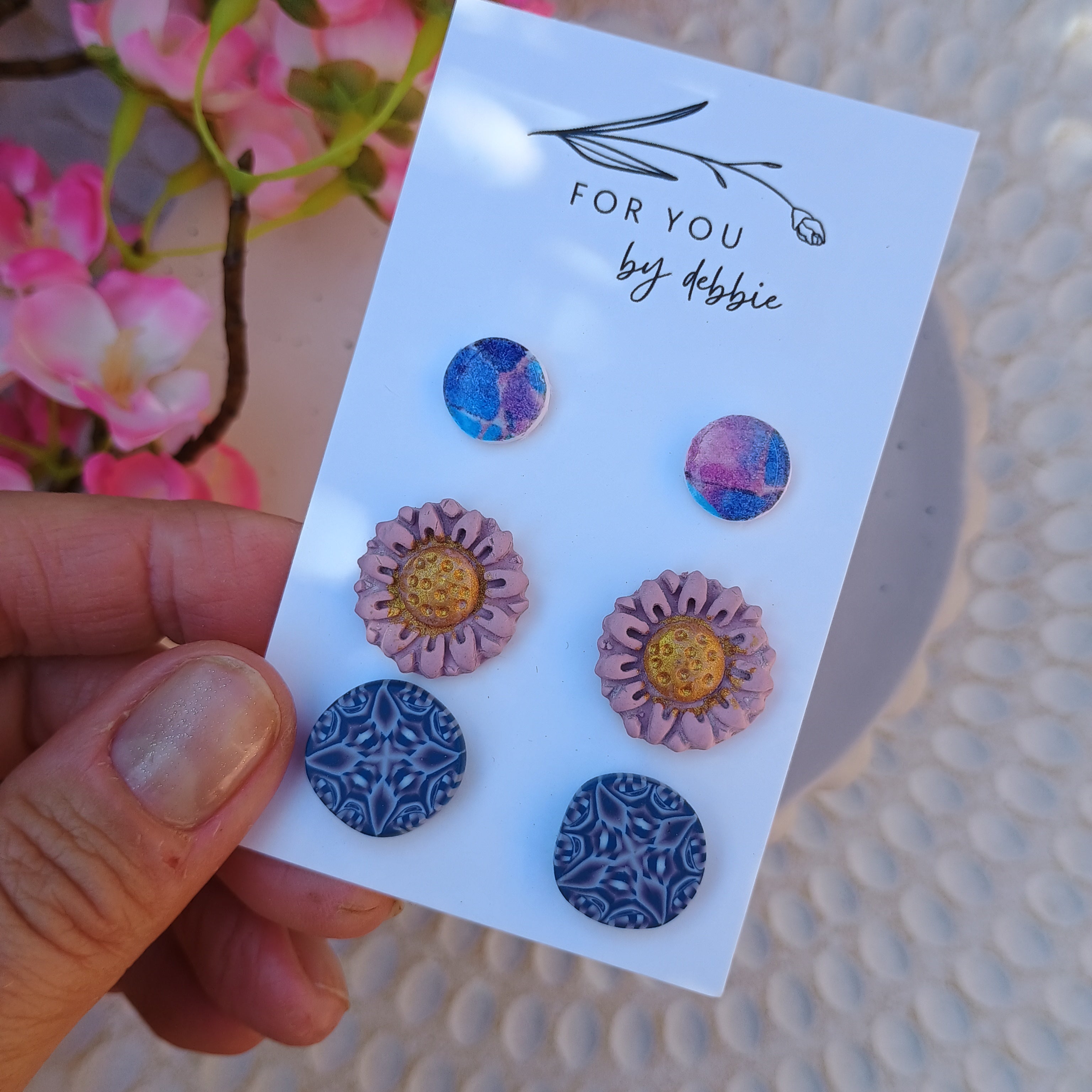 Trio set stud earrings - kaleidoscope floral
