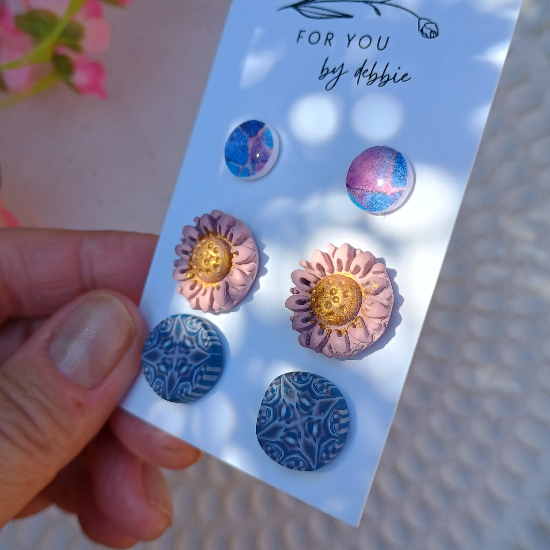 Trio set stud earrings - kaleidoscope floral