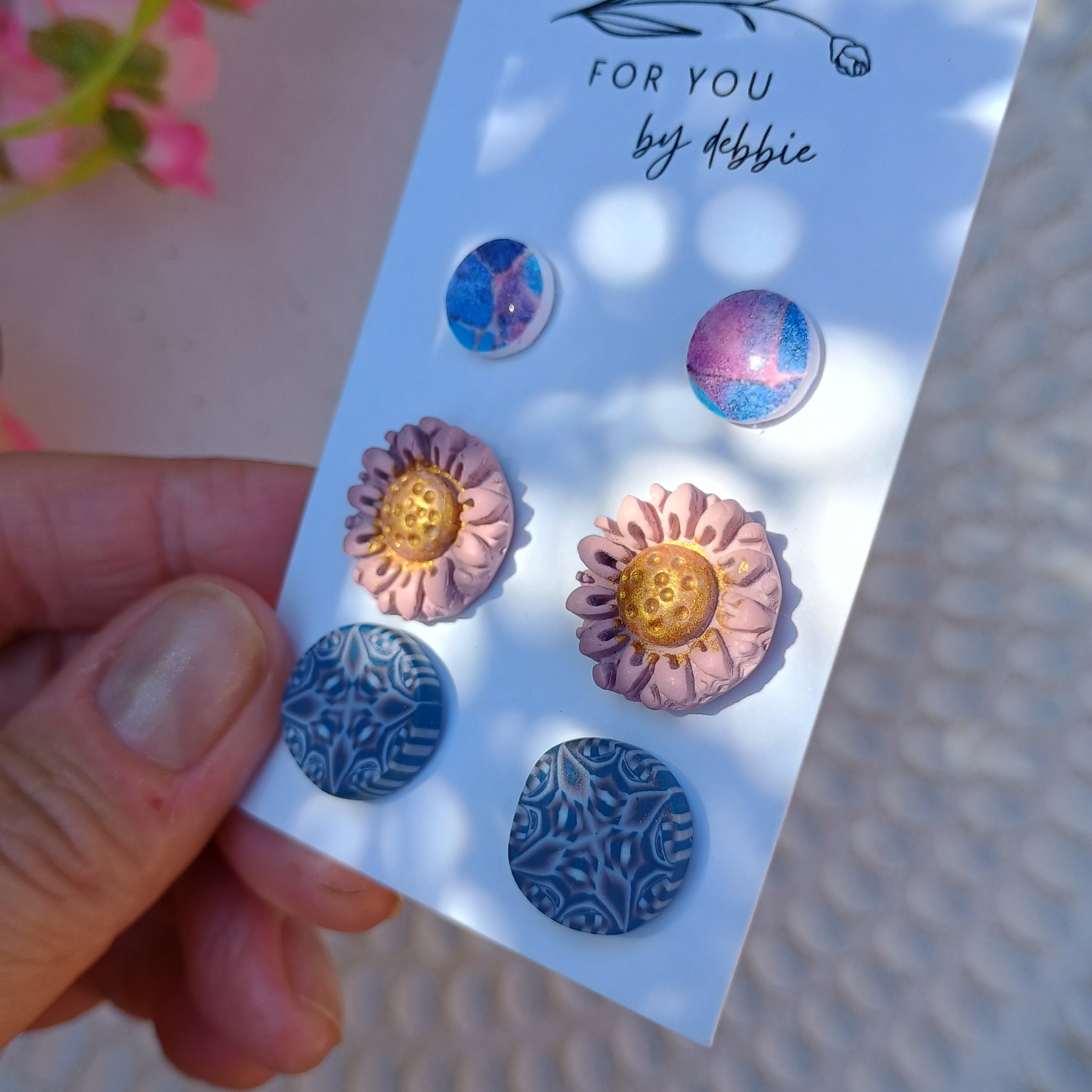 Trio set stud earrings - kaleidoscope floral