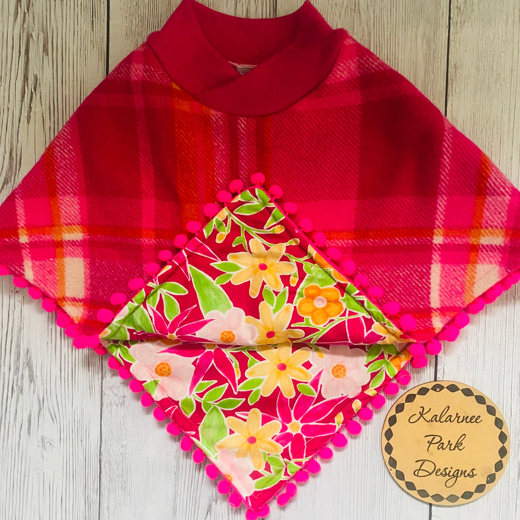 Hot Pink and Orange Upcycled Vintage Wool Blanket Poncho Size 3