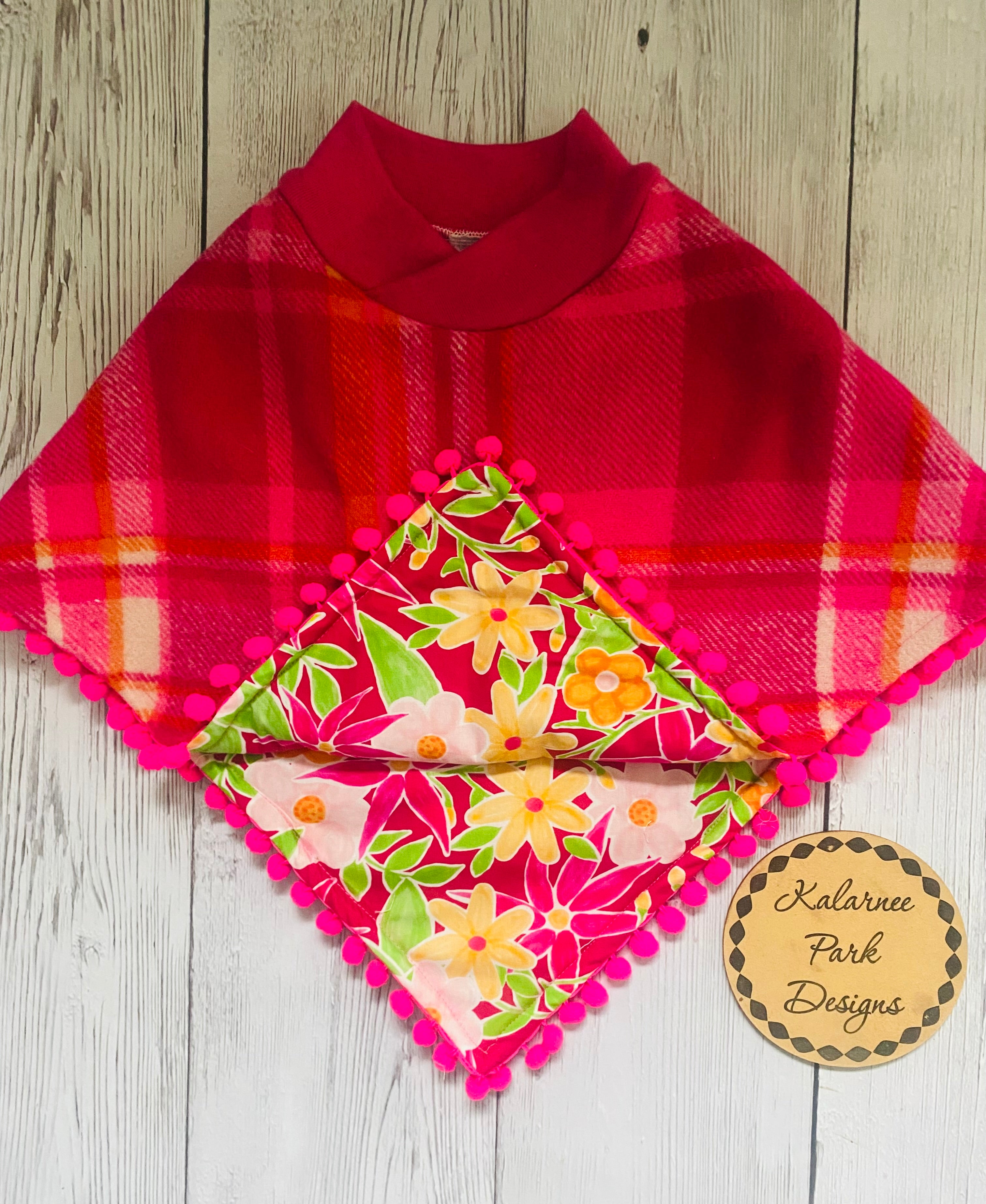 Hot Pink and Orange Upcycled Vintage Wool Blanket Poncho Size 3