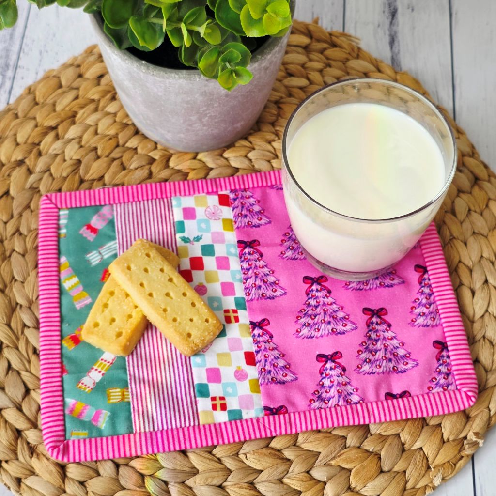 Christmas Mug Rug | Santa's Milk & Biscuits Mat | Christmas Eve Tradition | Cotton Coaster