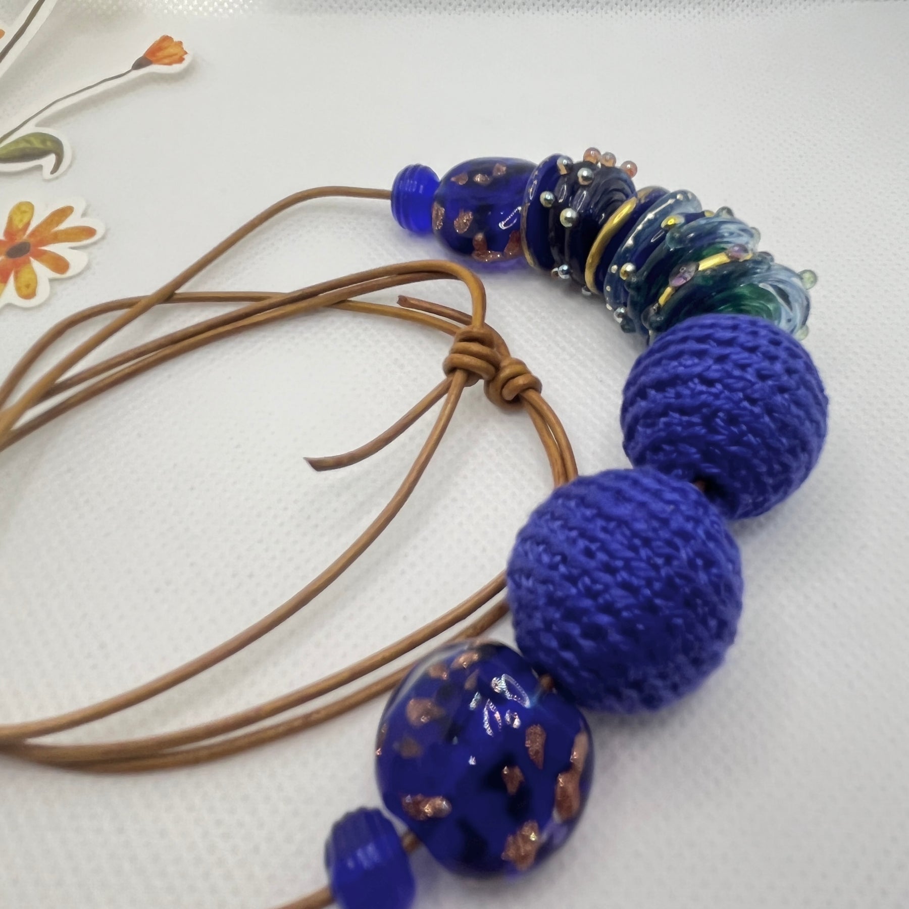 Handmade Adjustable Necklace - Blue Glass