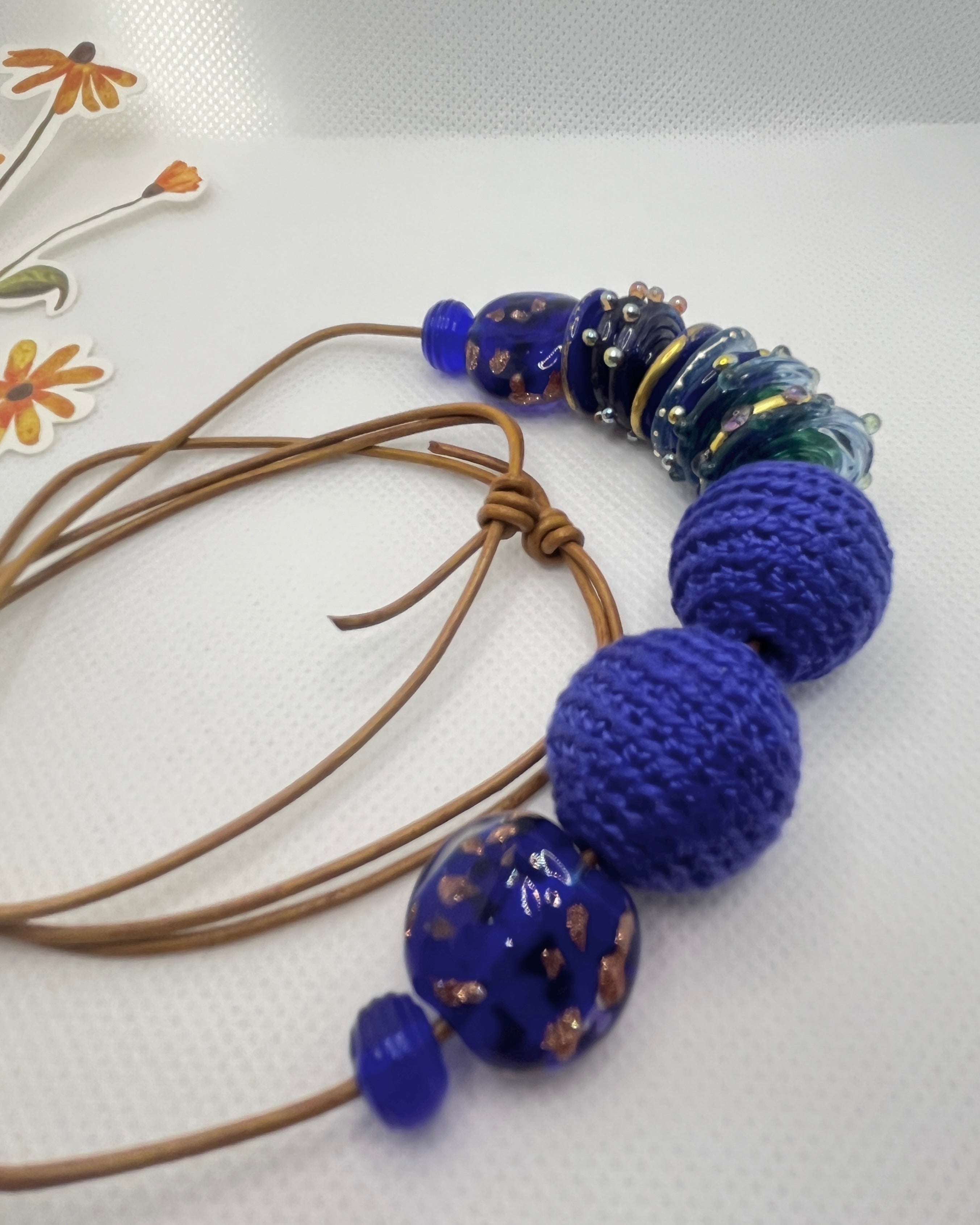Handmade Adjustable Necklace - Blue Glass