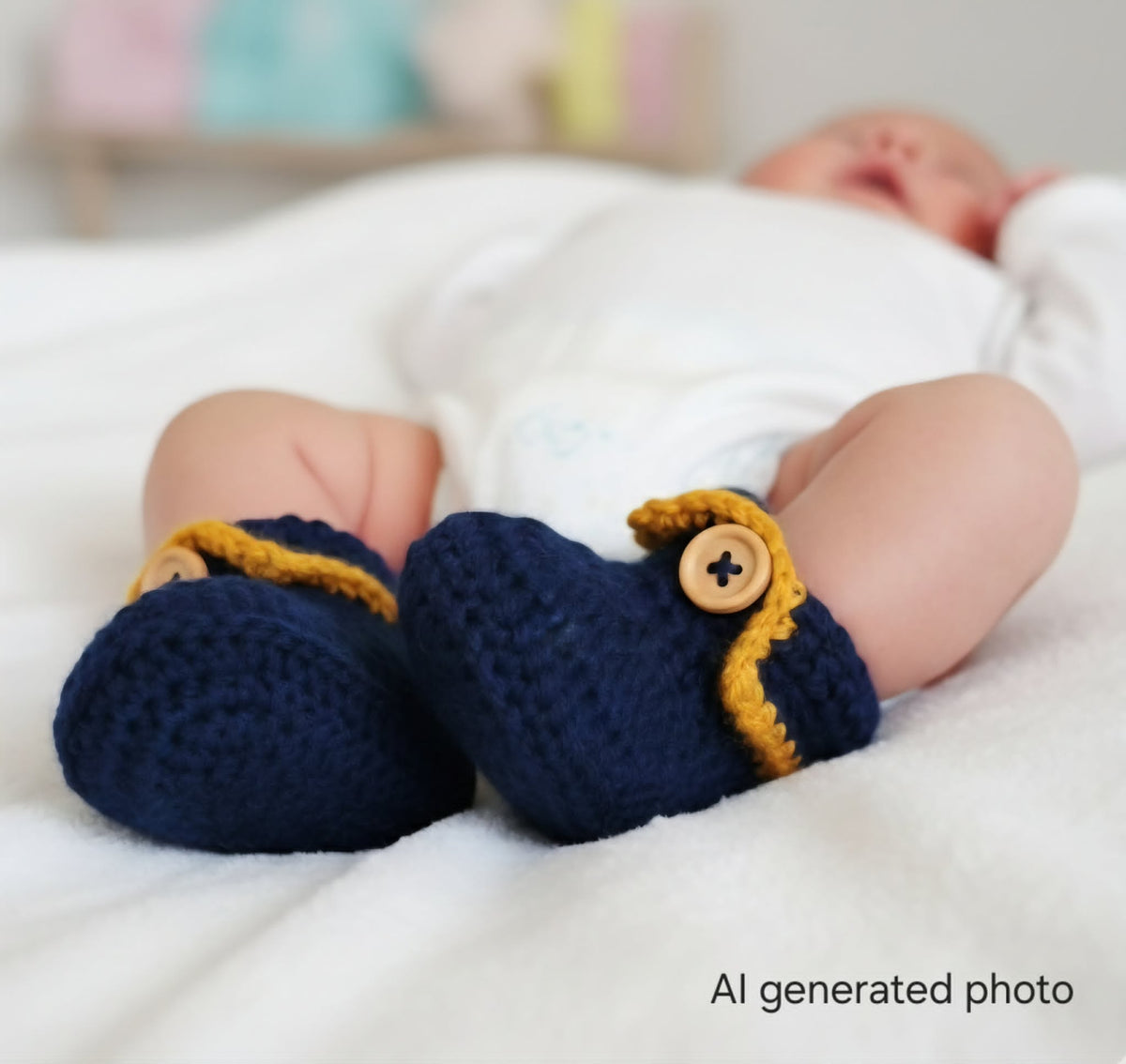 Baby Booties | Navy Blue & Mustard | Newborn | Crochet | Knit | Shoes | Socks
