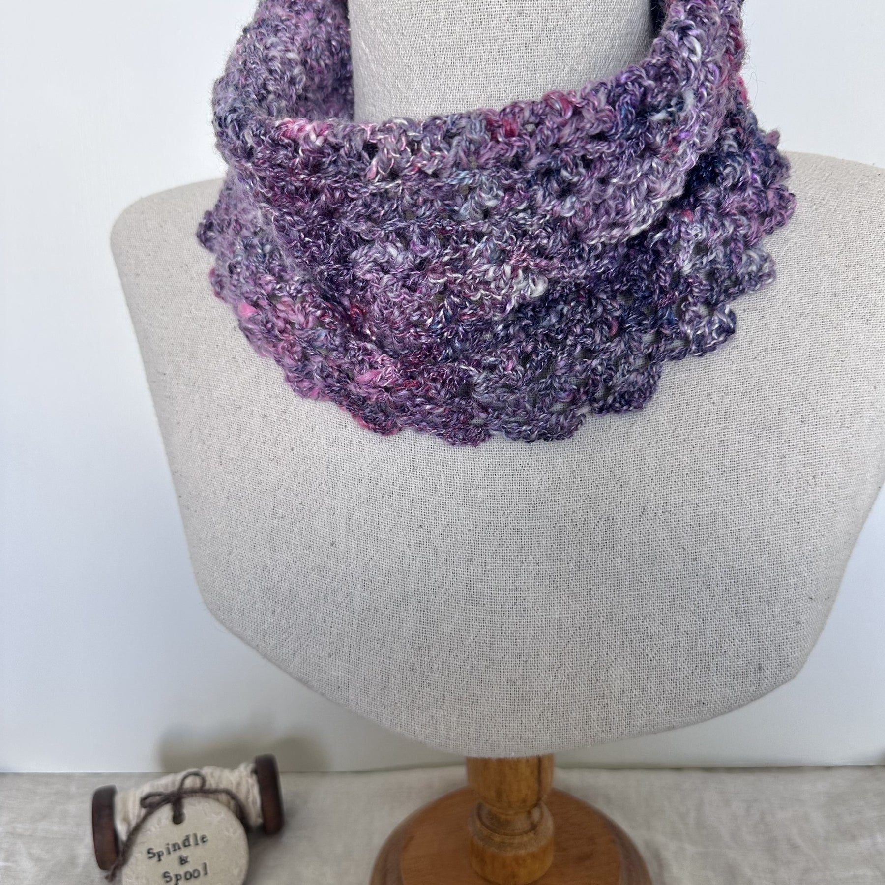 Handspun 'Mixed Berry' Merino & Silk  Crocheted Cowl