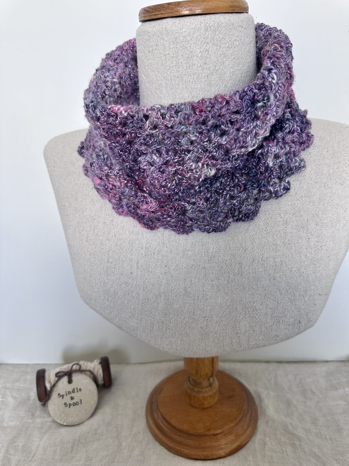 Handspun 'Mixed Berry' Merino & Silk  Crocheted Cowl